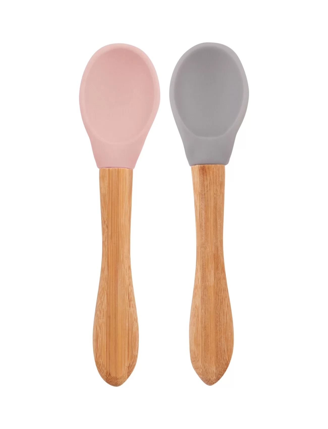 OiOi Bambu Saplı Silikon Mama Kaşığı 2li Pinky Pink / Powder Grey