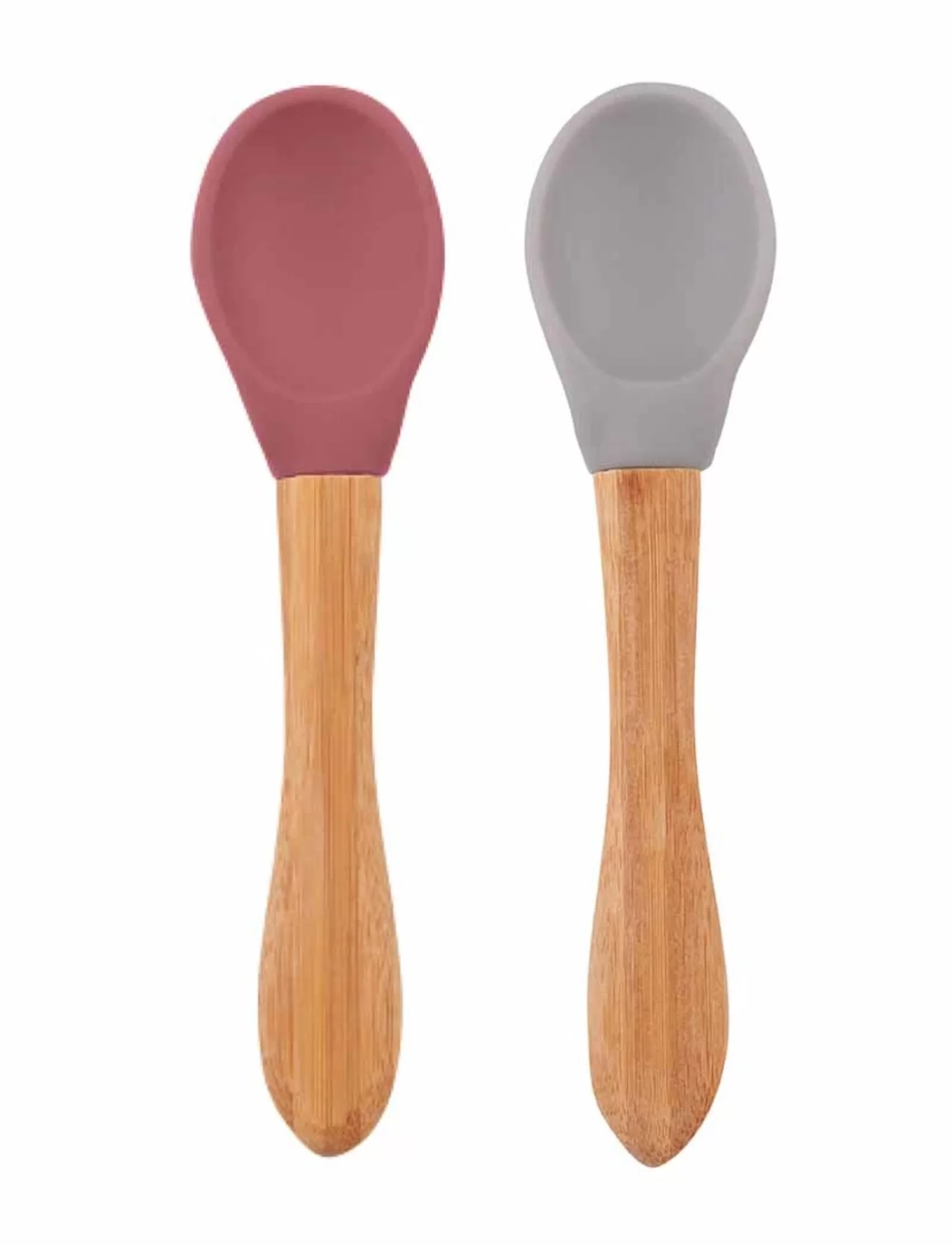 OiOi Bambu Saplı Silikon Mama Kaşığı 2li Velvet Rose / Powder Grey