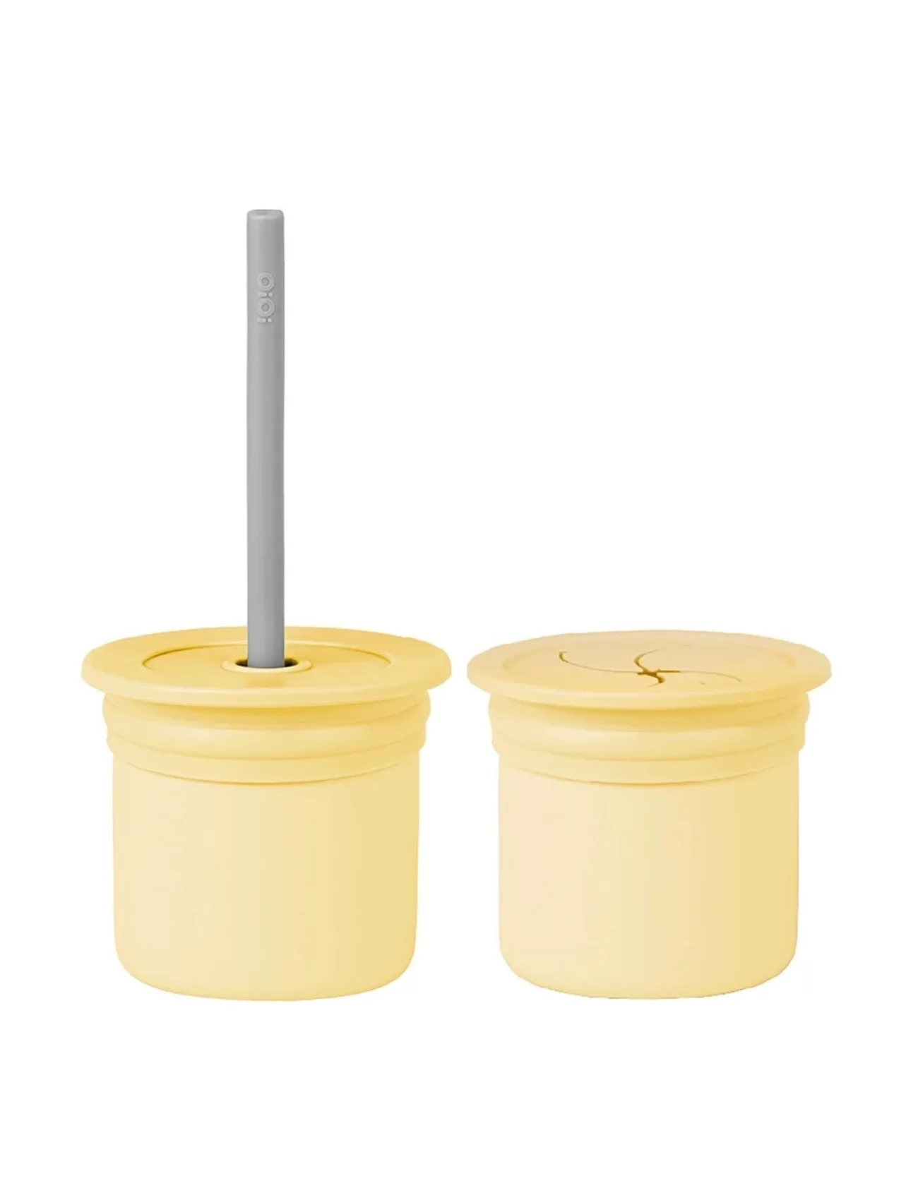 OiOi Ham+Hüp Pipetli Silikon Bardak Seti Mellow Yellow / Powder Grey