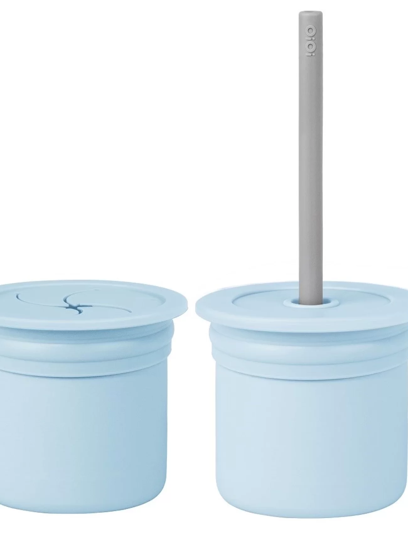 OiOi Ham+Hüp Pipetli Silikon Bardak Seti Mineral Blue / Powder Grey