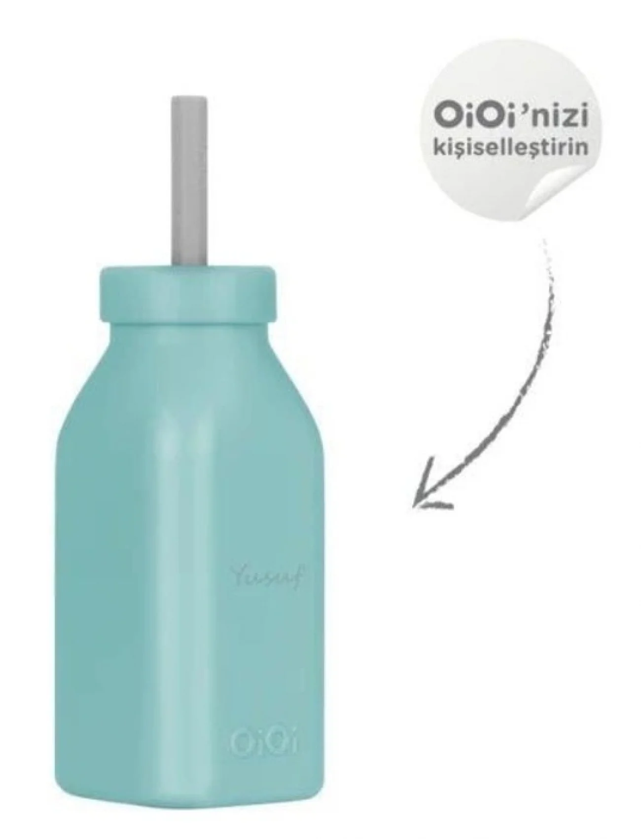 Oioi Şişe + Pipet 200 Ml Aqua Green / Powder Grey