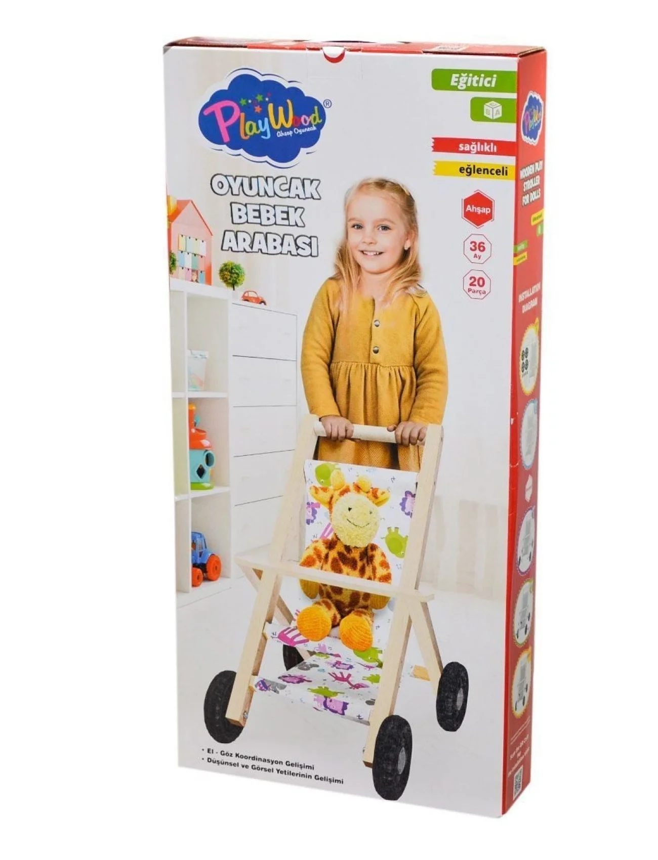 ONY-386 Ahşap Oyuncak Bebek Arabası -Onyıl