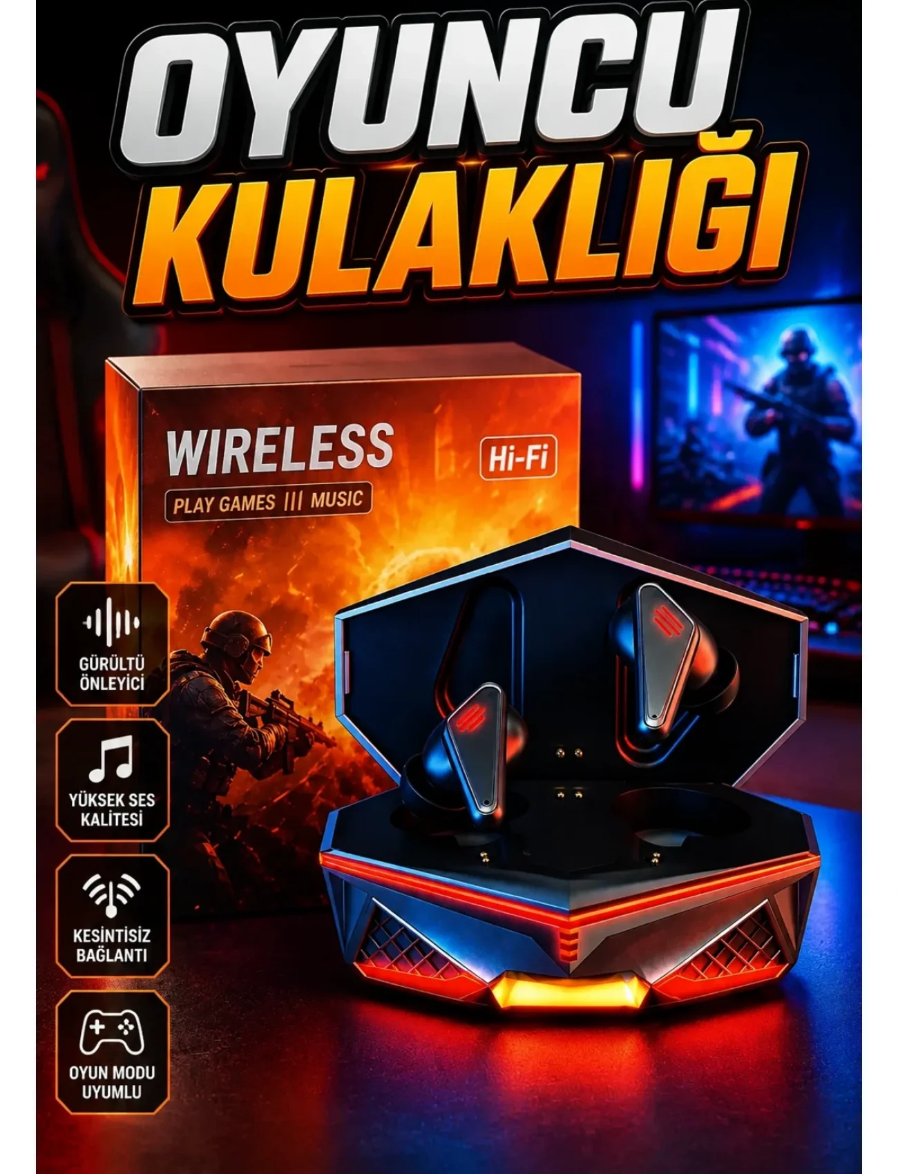Oyuncu Kulaklığı Kulaklık Yüksek Ses Kaliteli Gürültü Önleyici Yeni Nesil