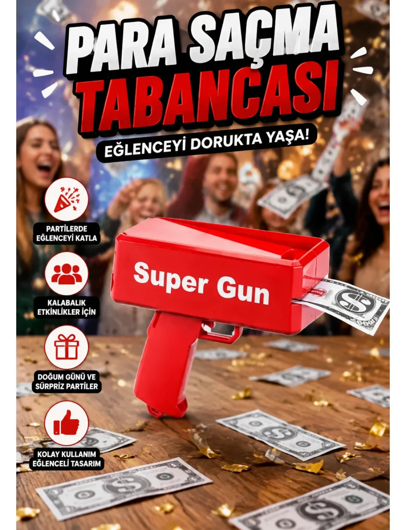 Para Saçma Tabancası Kırmızı Para Fırlatma Oyuncağı Parti Eğlencesi