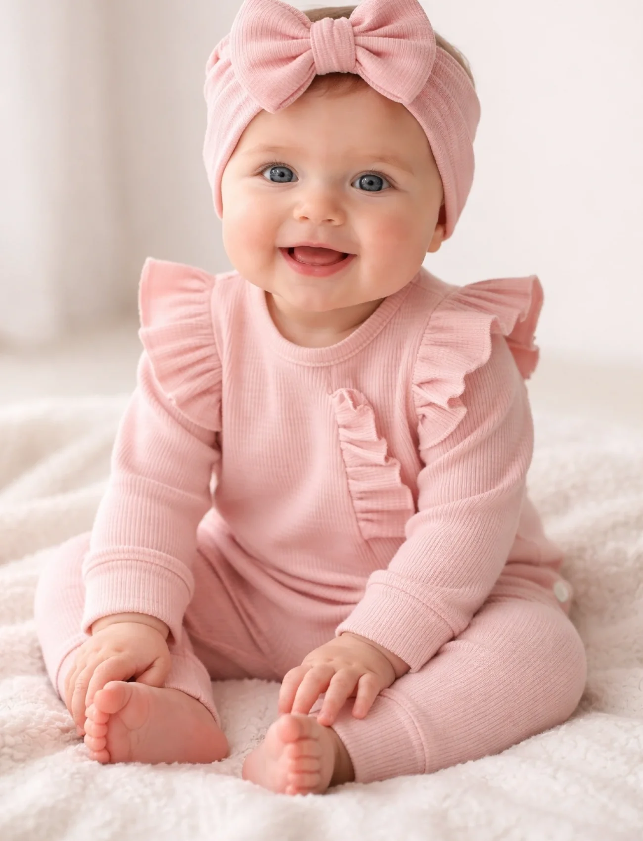 Pembe Fırfırlı 3’lü Kız Bebek Takımı