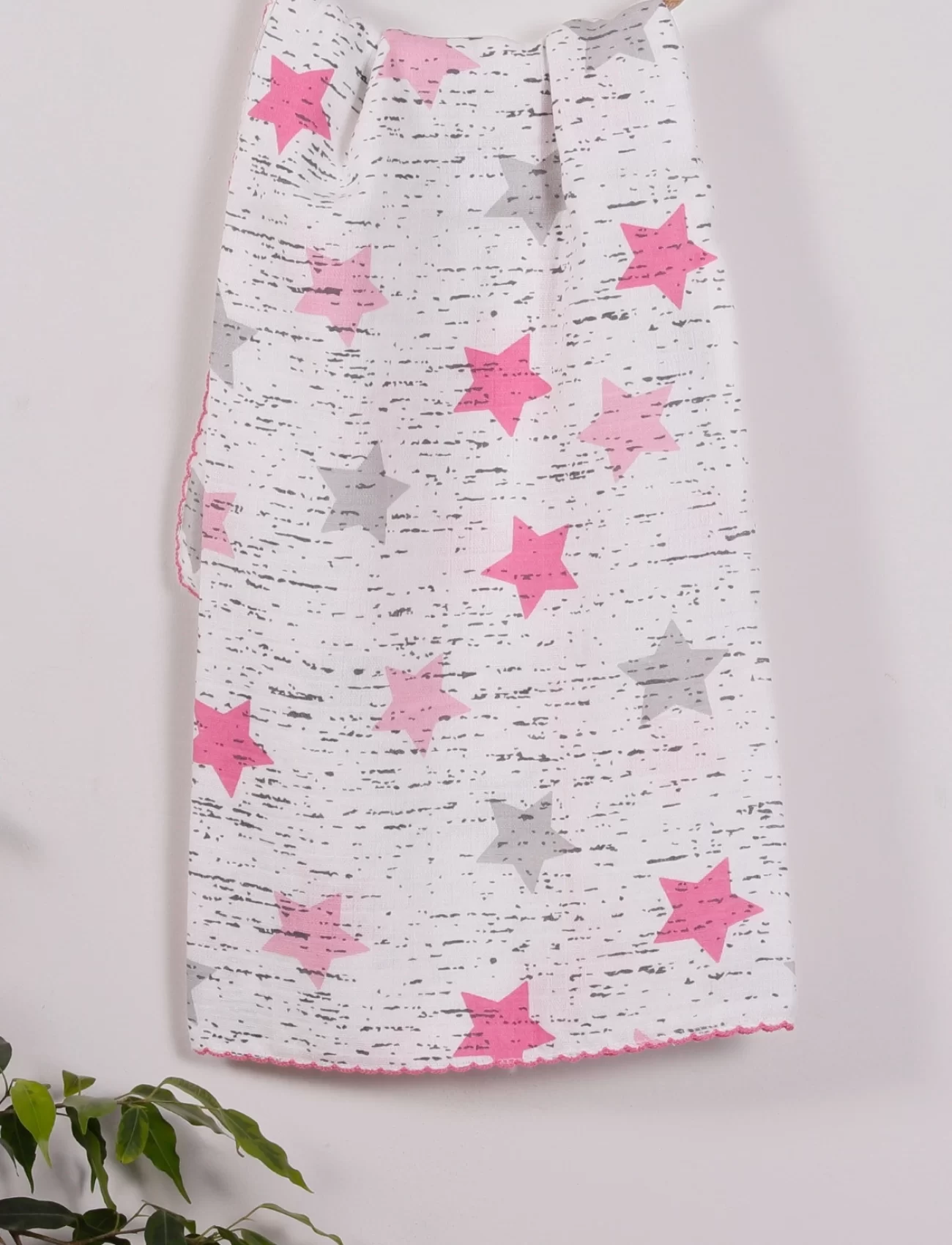 Pembe Yıldız 95*120 Müslin Bebek Battaniyesi
