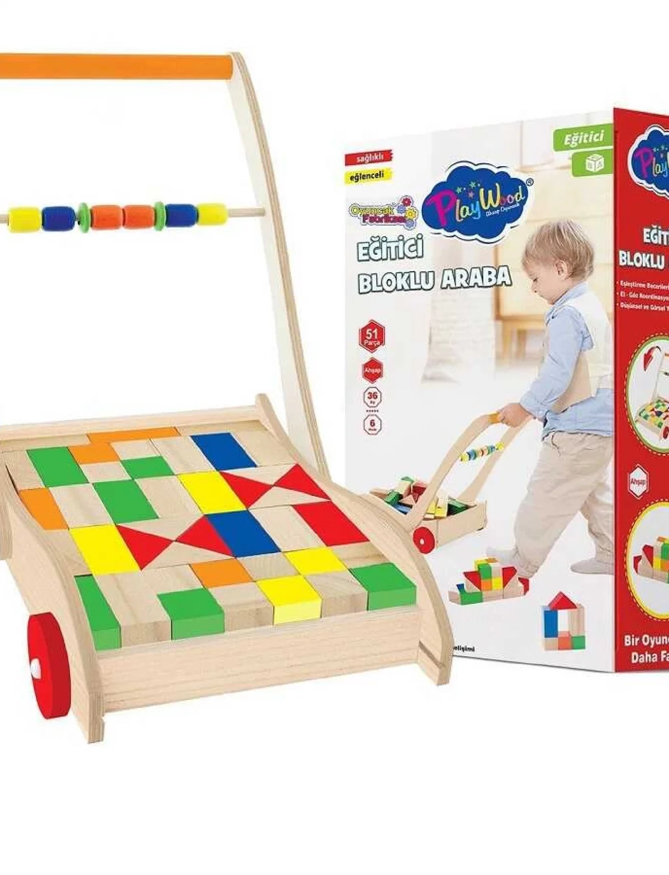 Playwood Ahşap Eğitici Bloklu Araba 373
