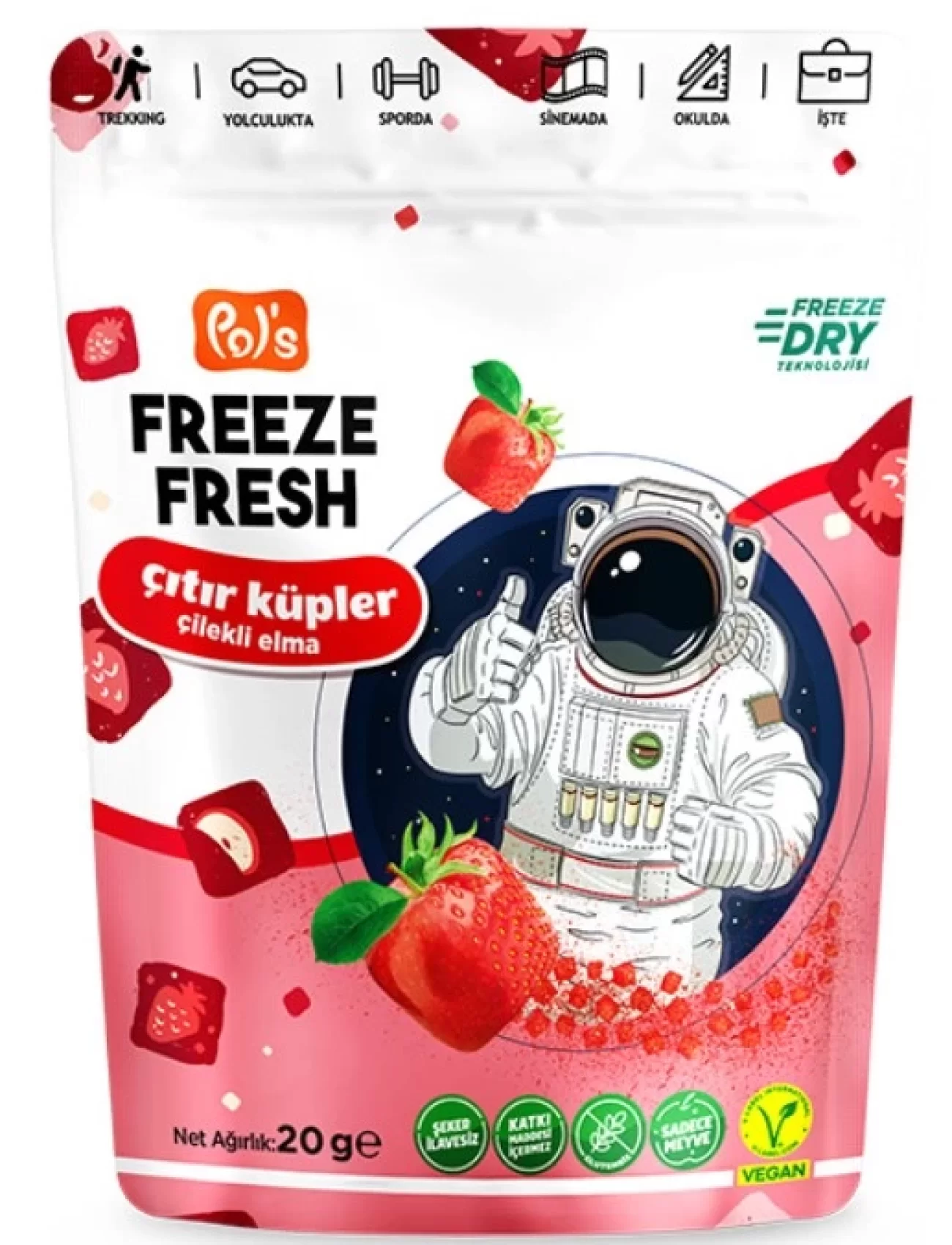 Pol’s Freeze Fresh Çıtır Küpler Çilek Elma 20 Gr
