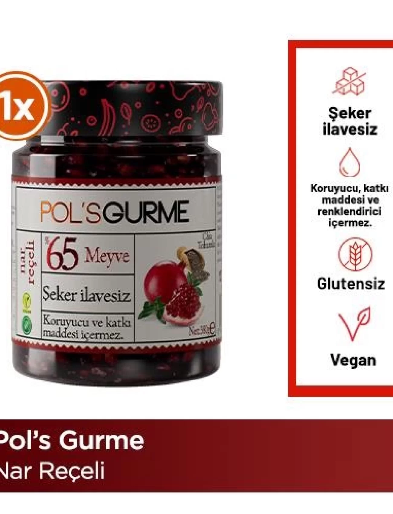 Pol’s Gurme Chia Tohumlu Şekersiz Nar Reçeli 380 Gr