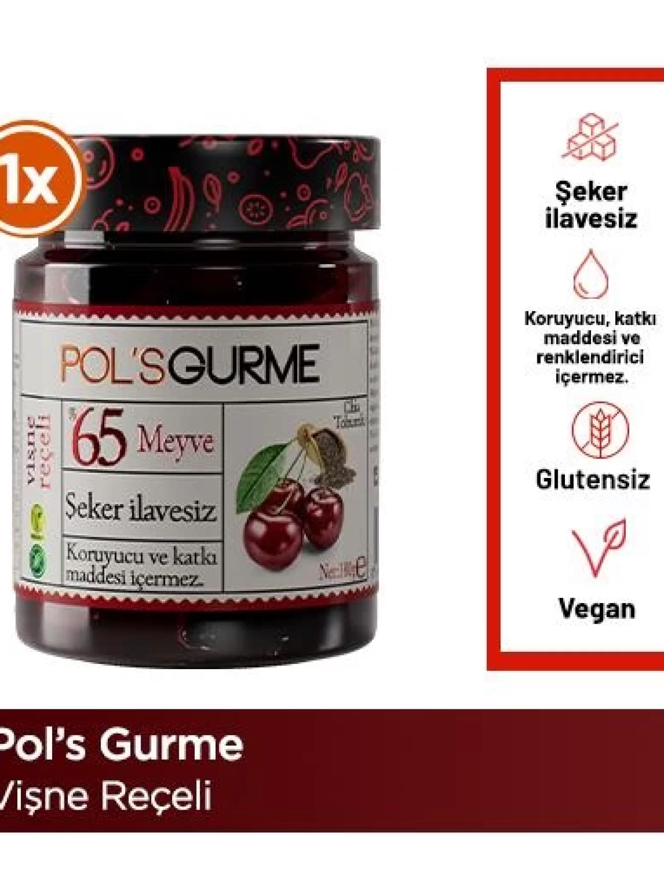 Pol’s Gurme Chia Tohumlu Şekersiz Vişne Reçeli 380 Gr