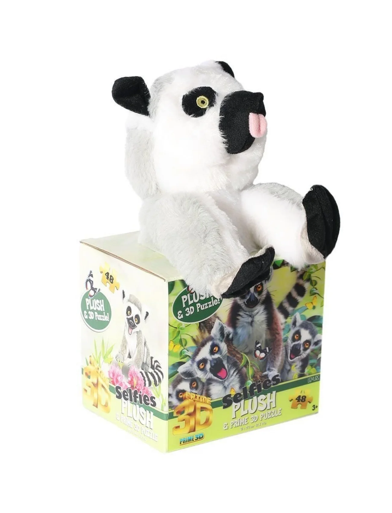 PRM 15801 Prime 3D Lemur Peluş ve Selfie 48 Parça Puzzle -Necotoys