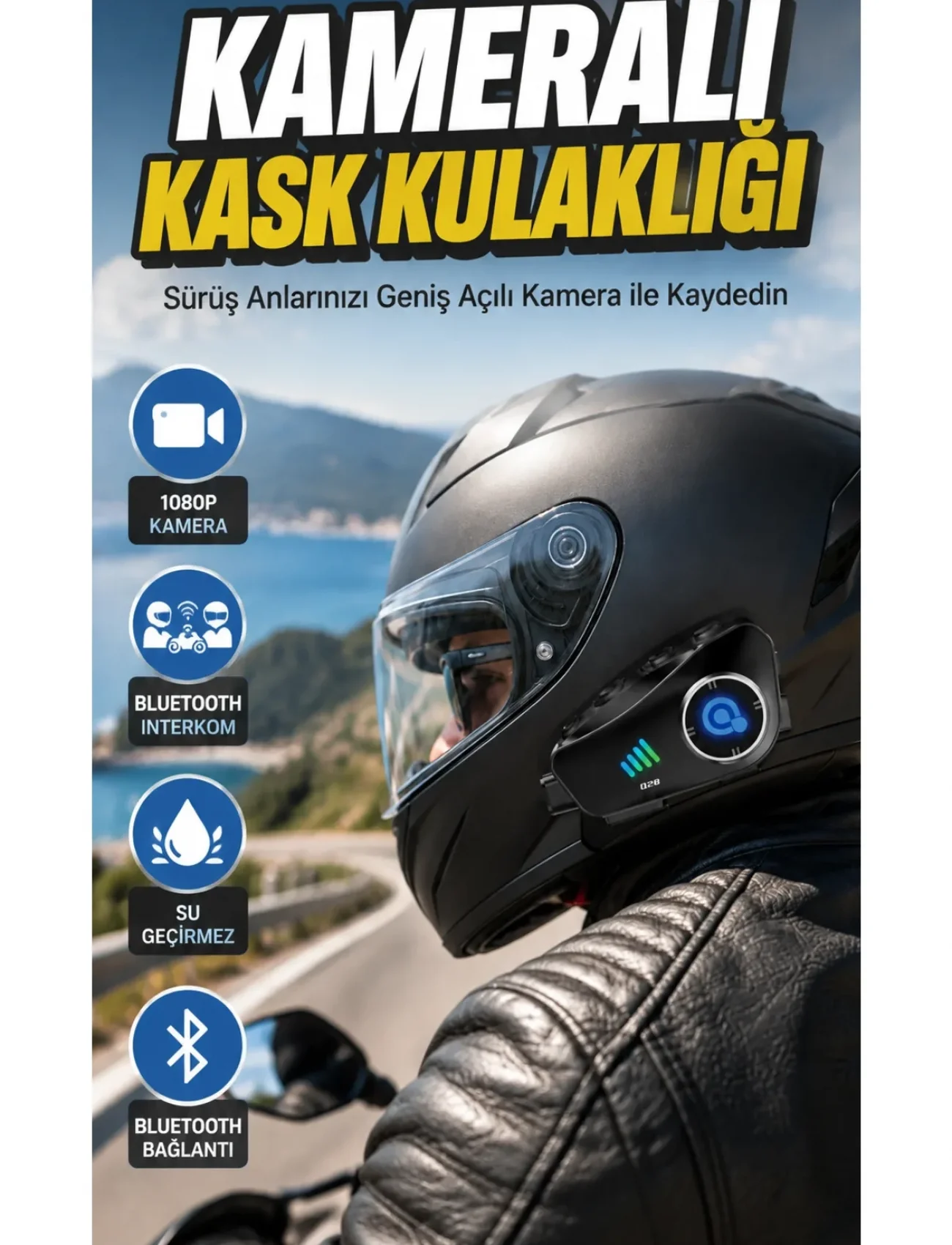 Q28 Bluetooth Kask Kulaklık 1080P Kamera Su Geçirmez Motosiklet Interkom Yeni Nesil
