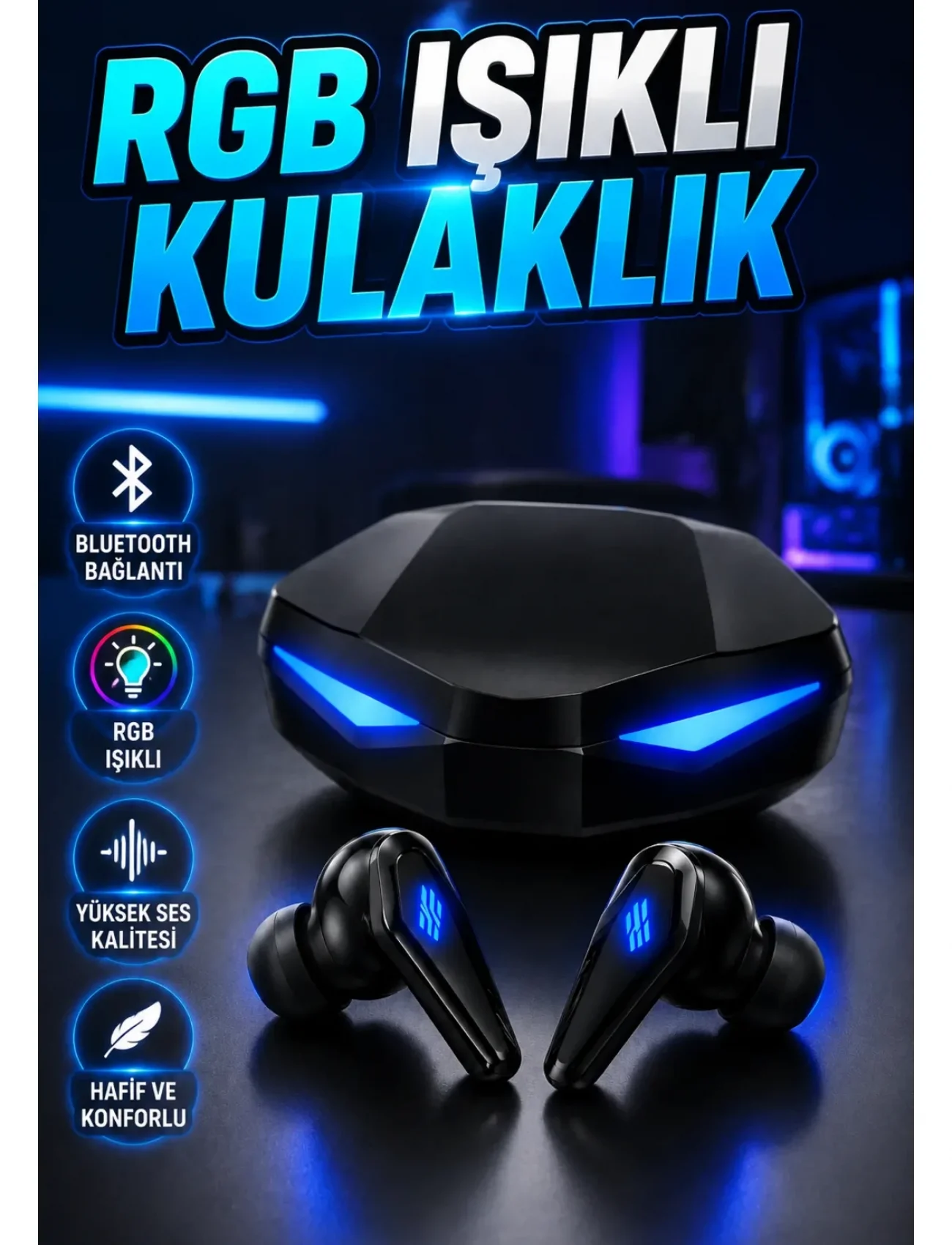 RGB Işıklı Yüksek Ses Kaliteli Kulaklık Bluetooth Bağlantılı