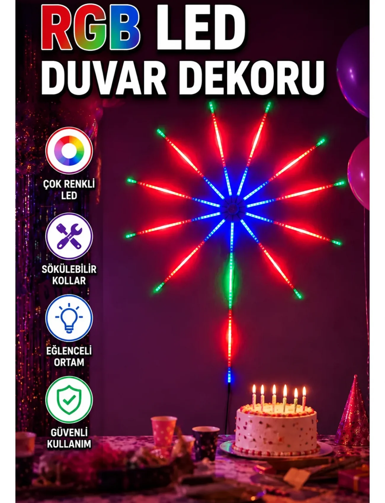 RGB LED Duvar Dekoru Sökülebilir Kollu Işık Sistemi Yeni Nesil