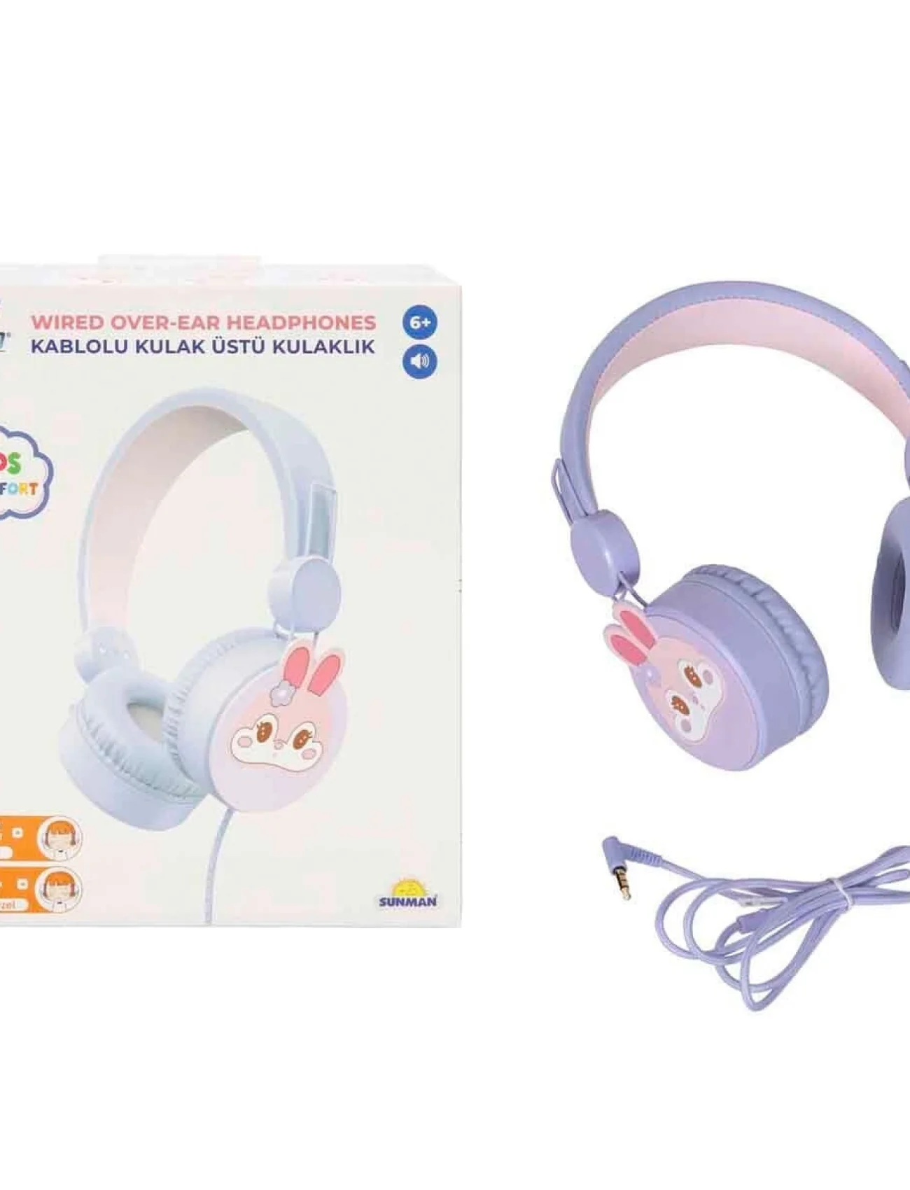 S0000007 -SUN-GLE-ECH-KULAKLIK MİKROFONLU KABLOLU TAVŞAN RESİMLİ LİLA