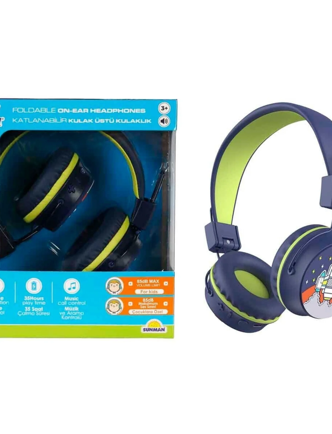 S00090370 -SUN-GLE-ECH-KULAKLIK MİKROFONLU KATLANABİLİR KABLOSUZ ROKET RESİMLİ L