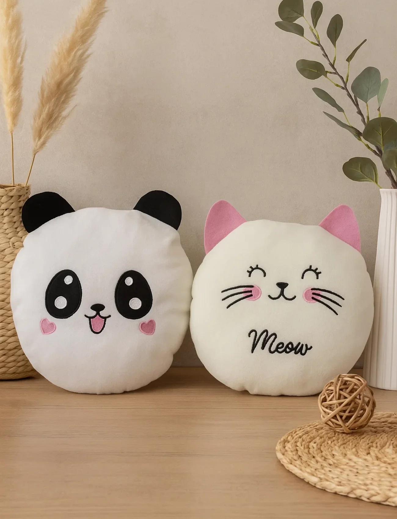 Sevimli Kedi Ve Panda Orta Boy Bebek Çocuk Yastık 2li Paket