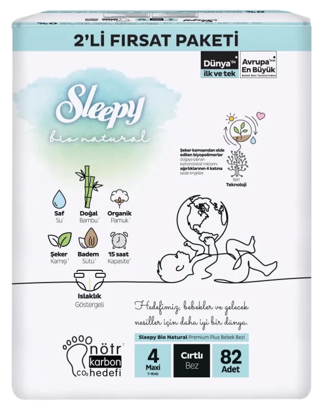 Sleepy Bio Natural Bebek Bezi 2Li Fırsat Paketi 4 Beden 82 Adet