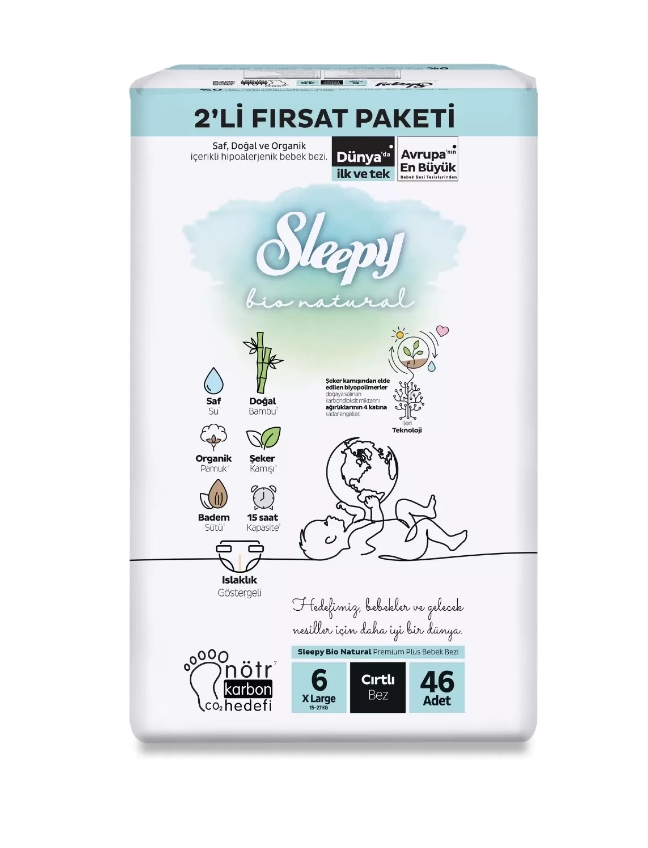 Sleepy Bio Natural Bebek Bezi 2Li Fırsat Paketi 6 Beden 46 Adet