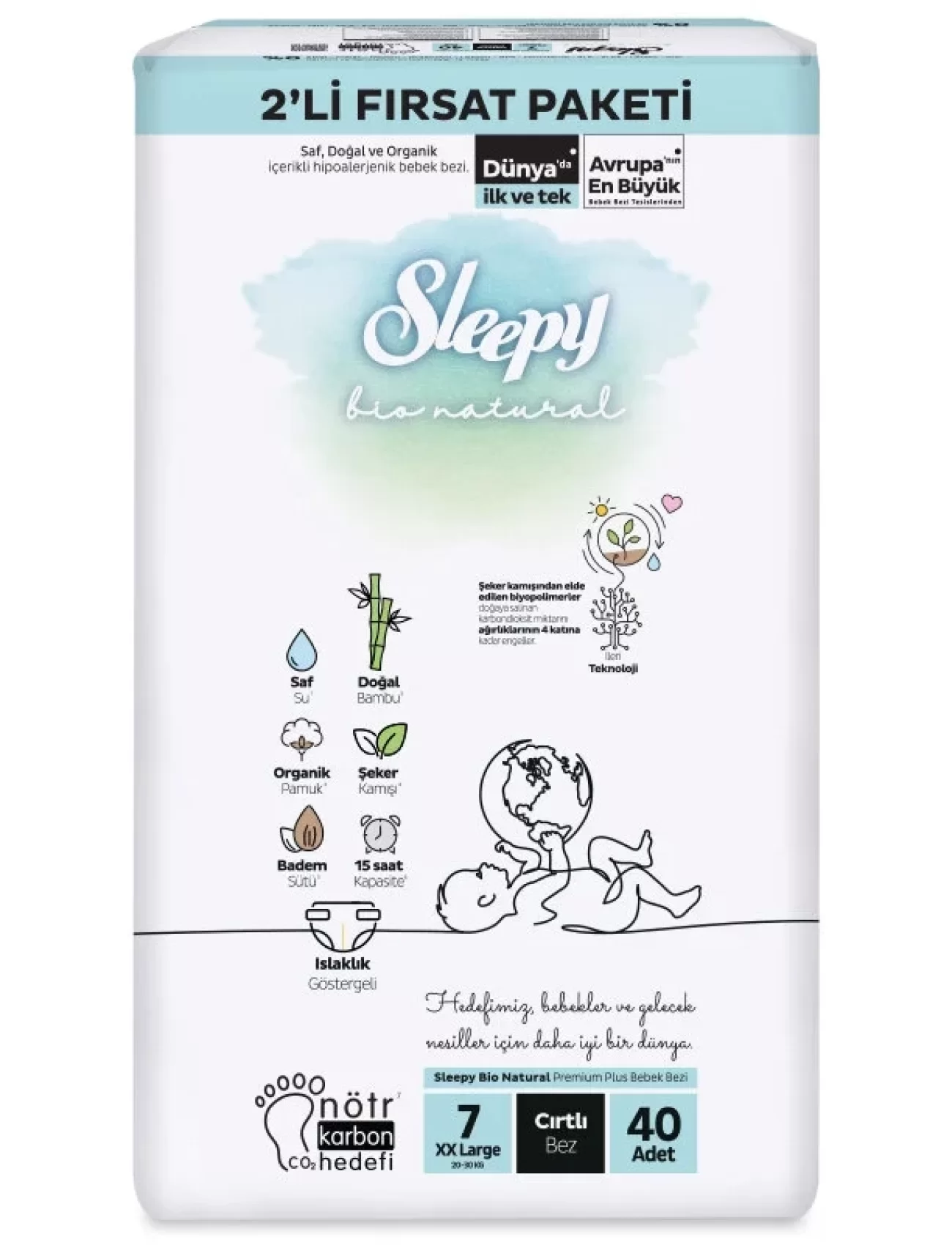 Sleepy Bio Natural Bebek Bezi 2Li Fırsat Paketi 7 Beden 40 Adet