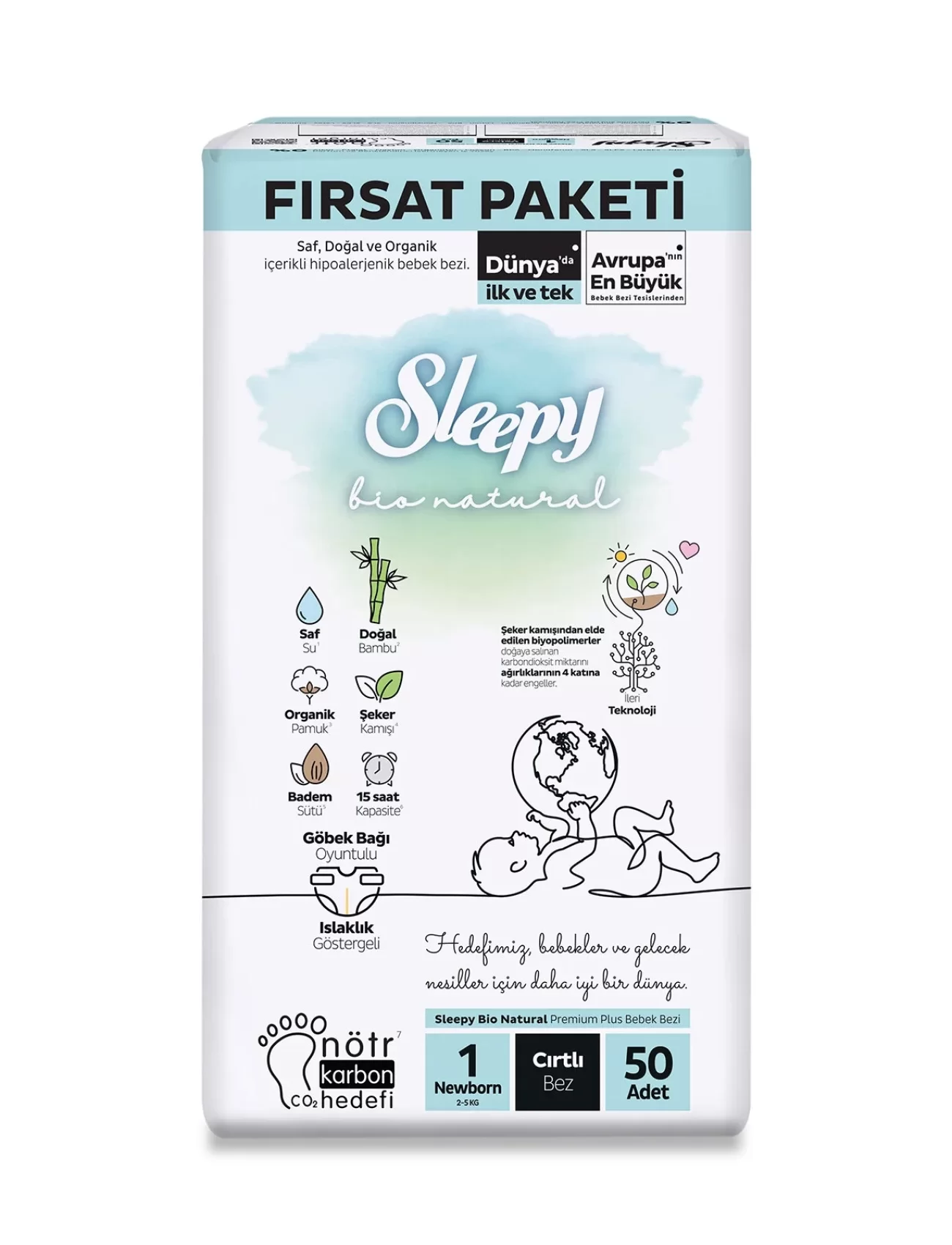 Sleepy Bio Natural Bebek Bezi Fırsat Paketi 1 Beden 50 Adet