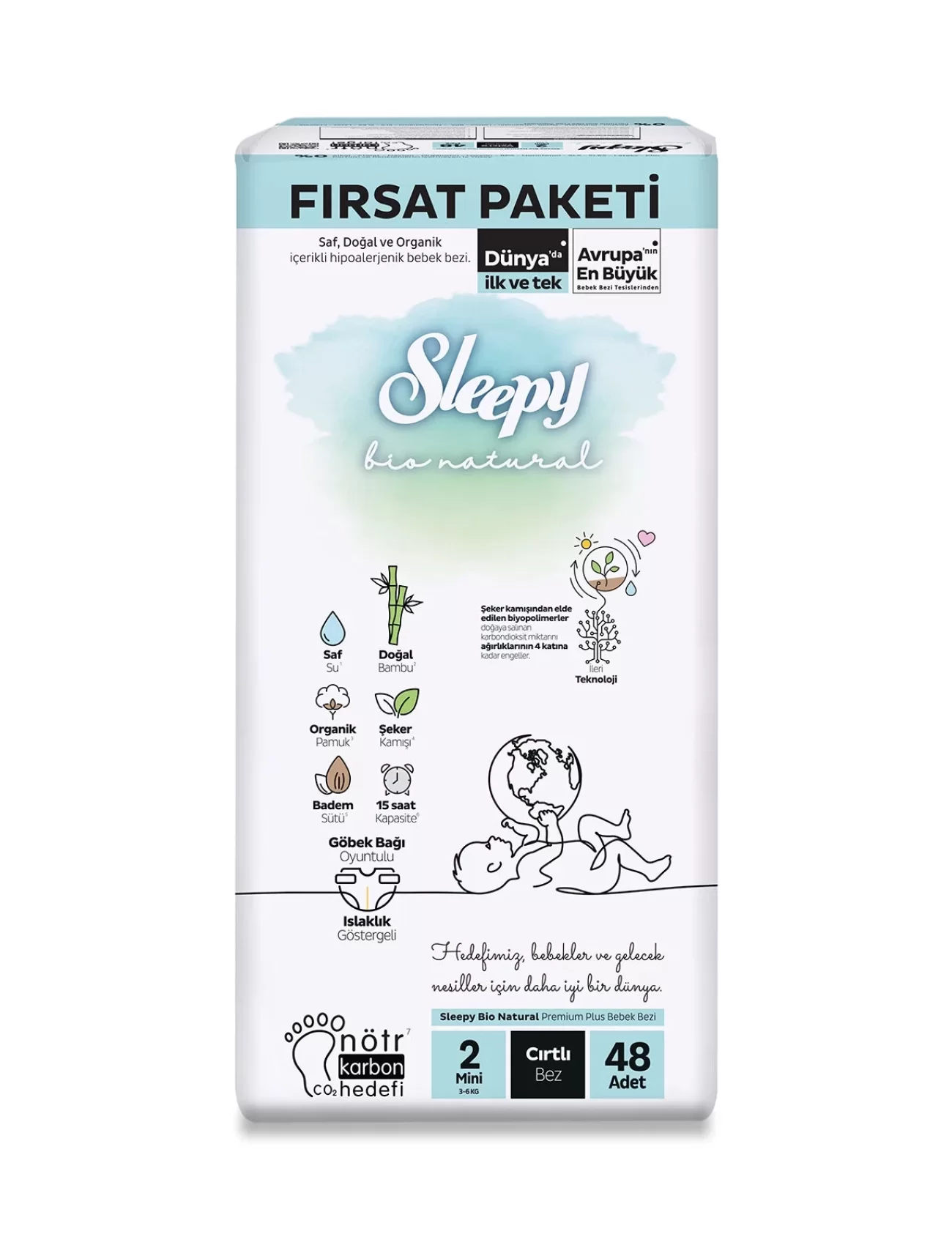 Sleepy Bio Natural Bebek Bezi Fırsat Paketi 2 Beden 48 Adet