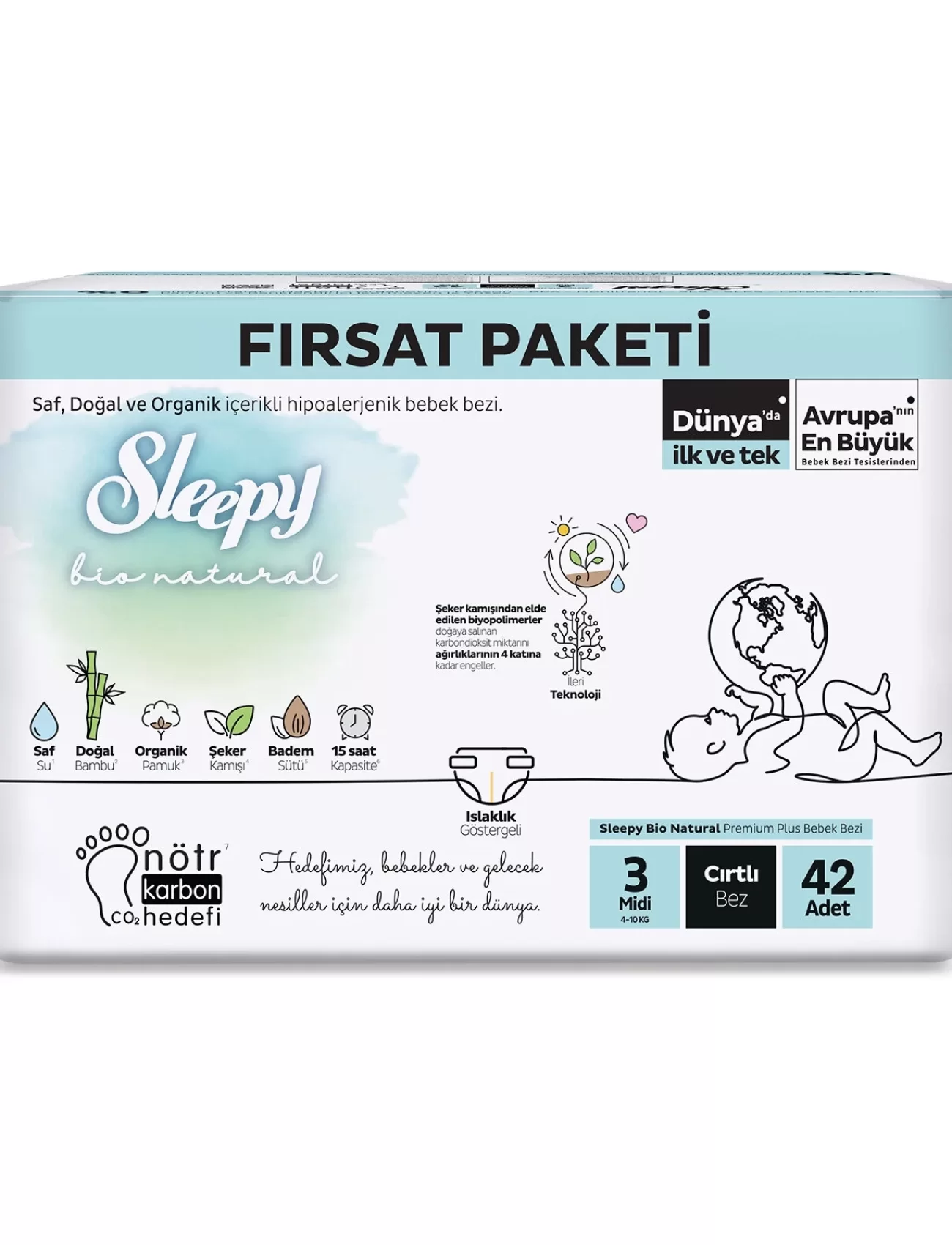 Sleepy Bio Natural Bebek Bezi Fırsat Paketi 3 Beden 42 Adet