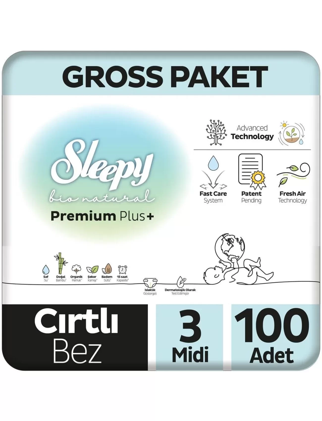 Sleepy Bio Natural Bebek Bezi Gross Paket 3 Beden 4-9 Kg 100 Adet