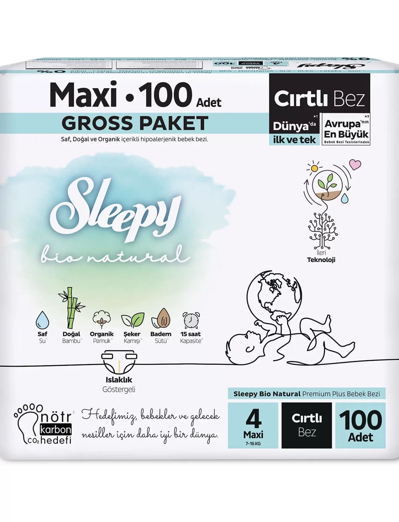 Sleepy Bio Natural Bebek Bezi Gross Paket 4 Beden 7-14 Kg 100 Adet
