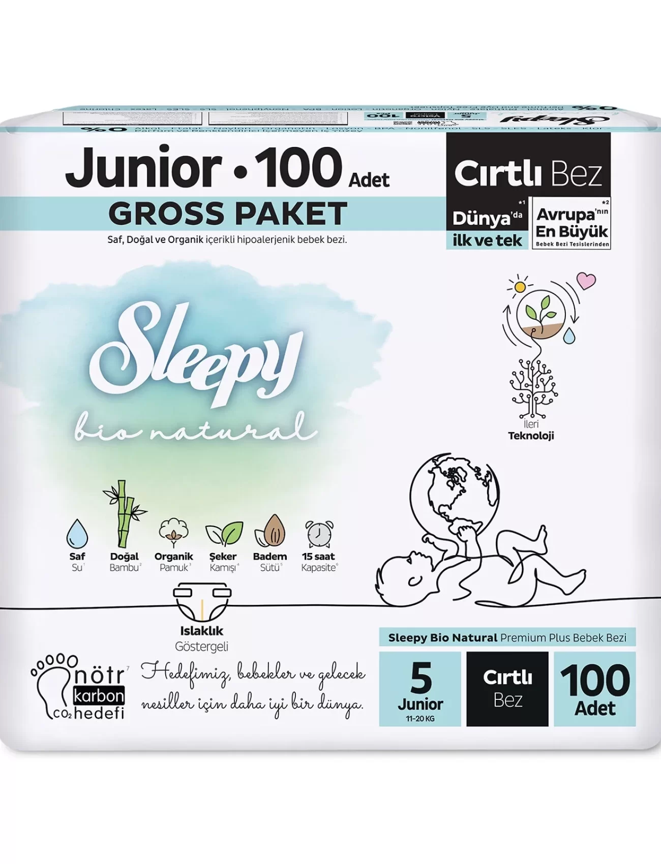 Sleepy Bio Natural Bebek Bezi Gross Paket 5 Beden 100 Adet