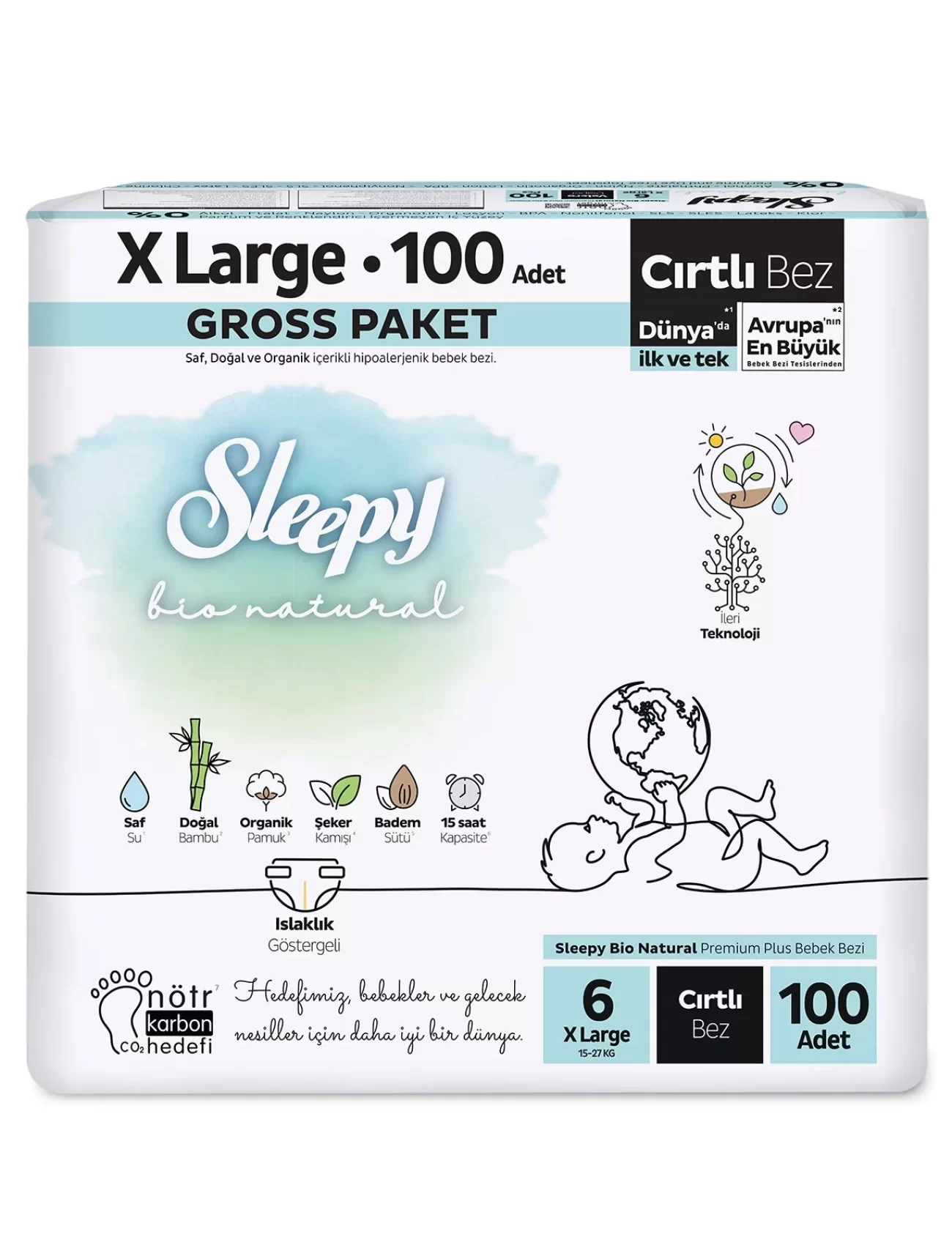 Sleepy Bio Natural Bebek Bezi Gross Paket 6 Beden 100 Adet