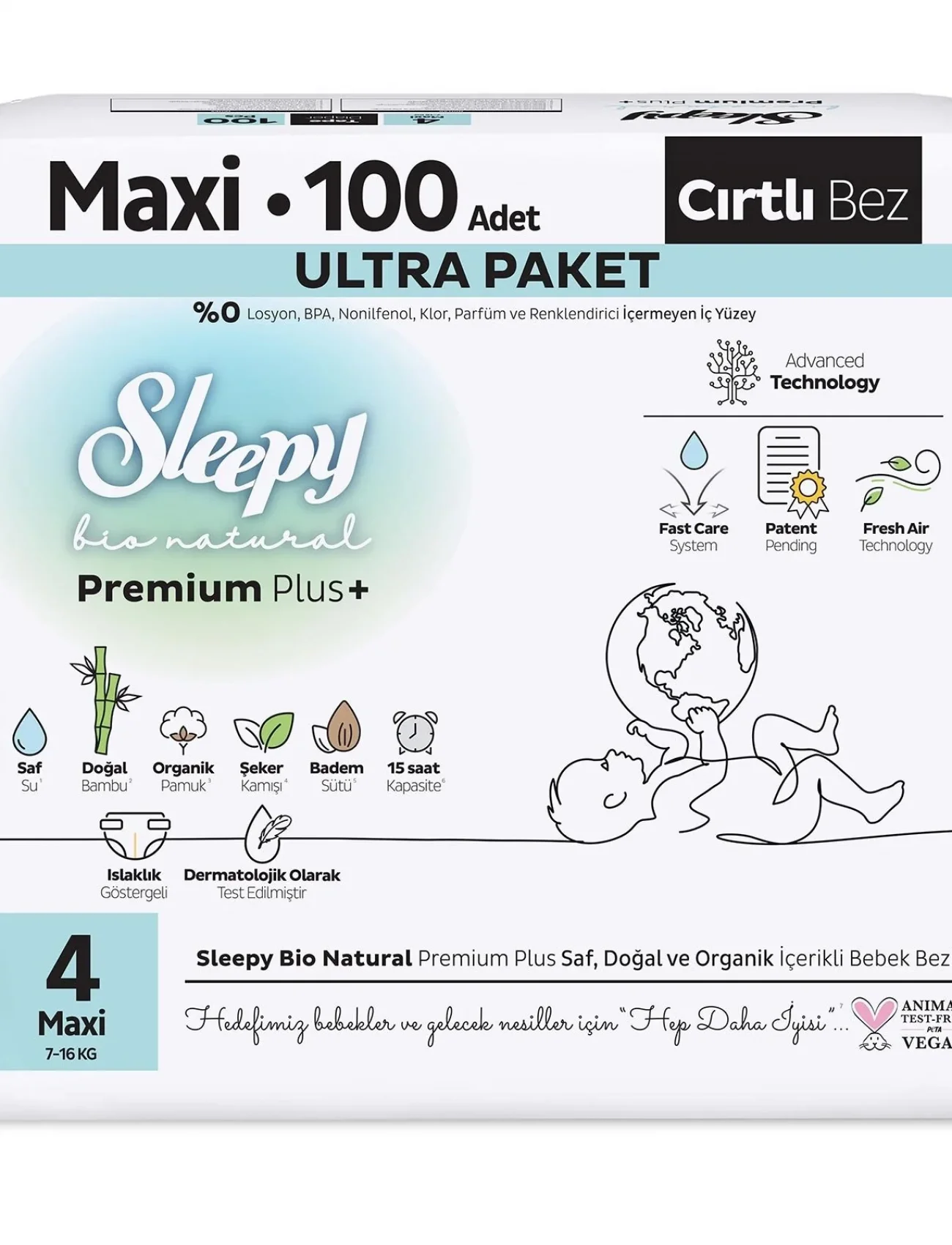 Sleepy Bio Natural Bebek Bezi Ultra Paket 4 Beden 100 Adet
