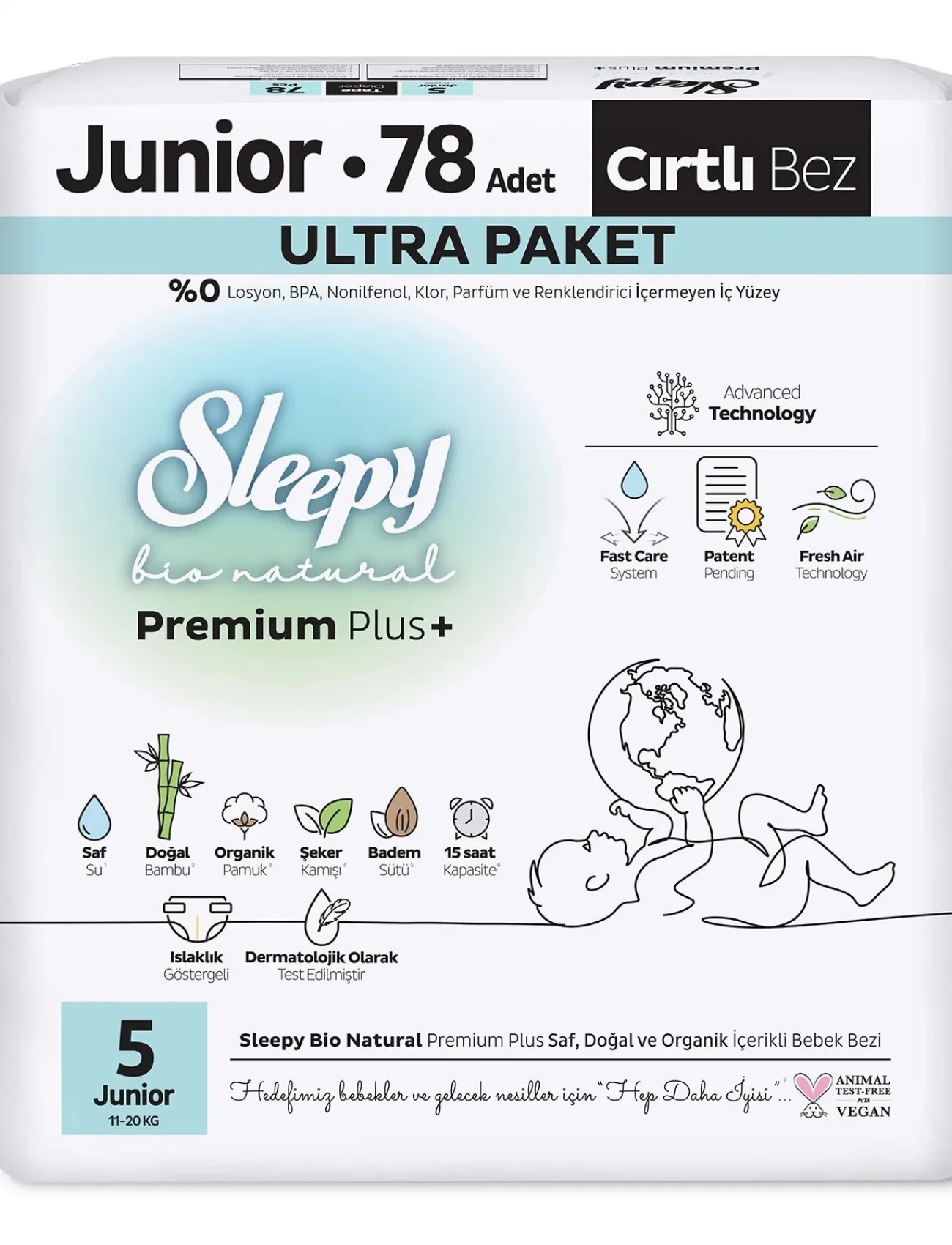 Sleepy Bio Natural Bebek Bezi Ultra Paket 5 Beden 78 Adet