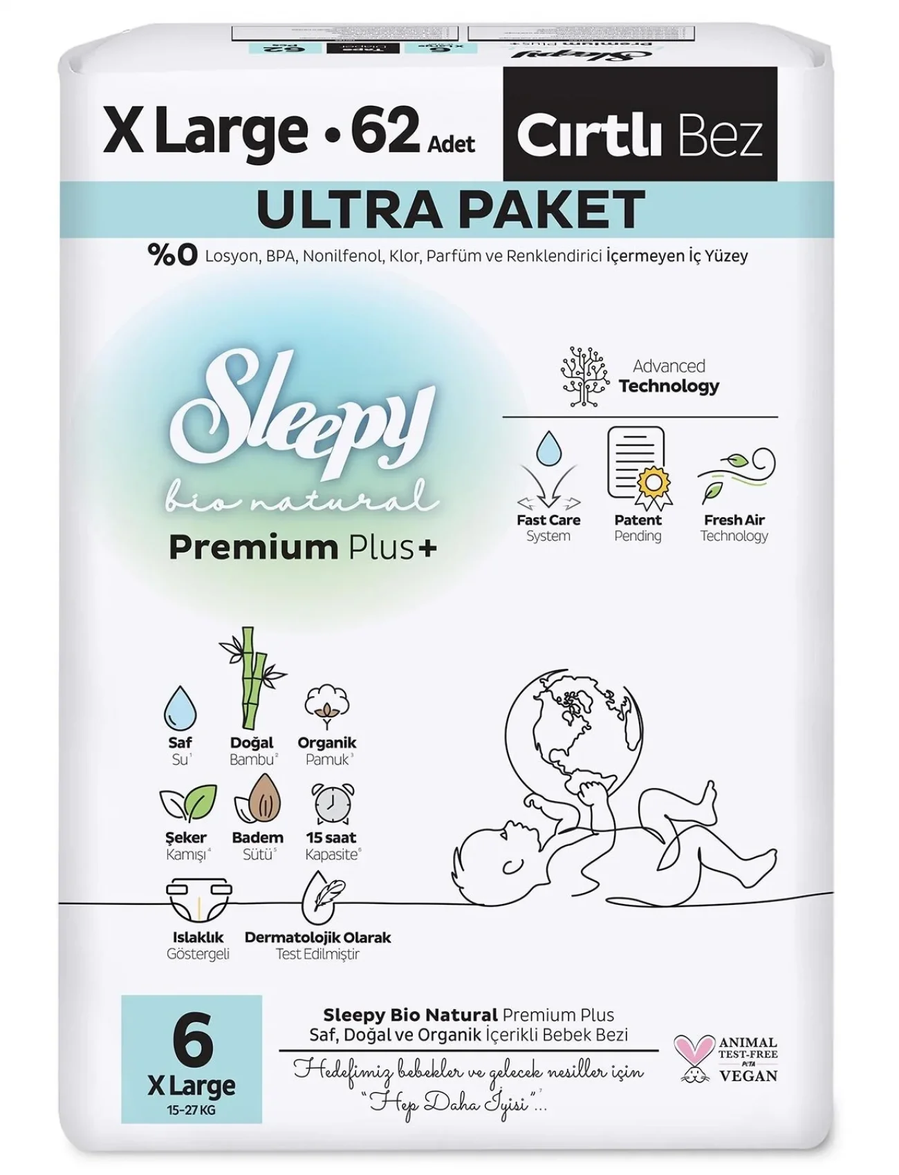 Sleepy Bio Natural Bebek Bezi Ultra Paket 6 Beden 62 Adet