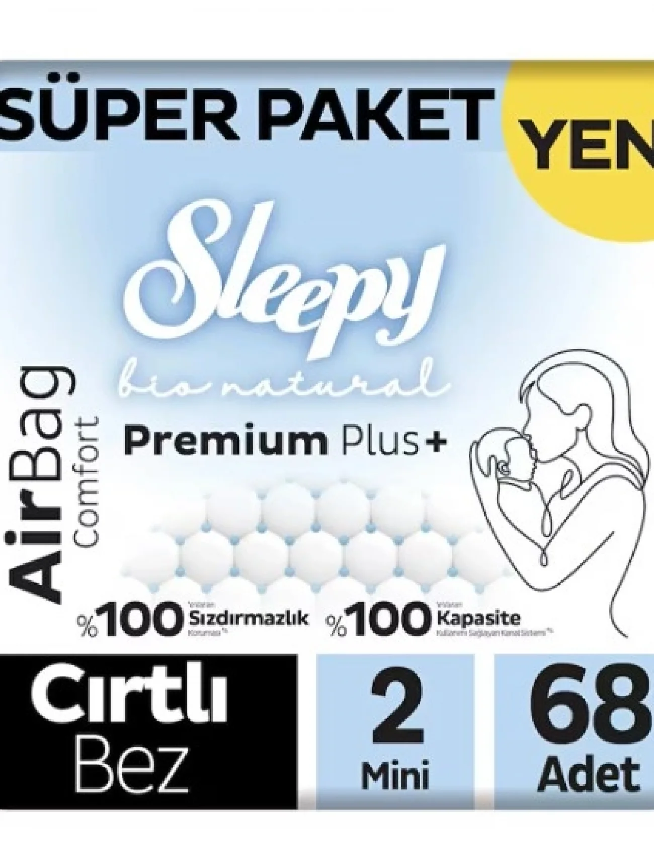 Sleepy Bio Natural Premium Plus Airbag Comfort Bebek Bezi 2 Beden 68 Adet