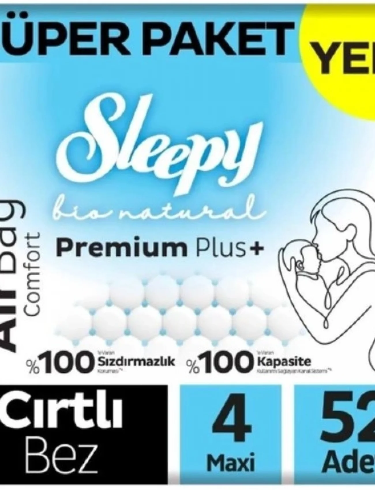 Sleepy Bio Natural Premium Plus Airbag Comfort Bebek Bezi 4 Beden 52 Adet