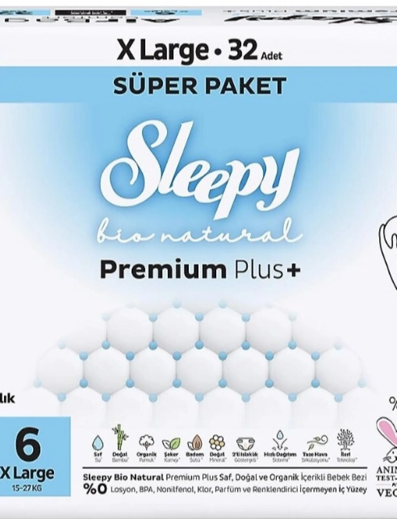 Sleepy Bio Natural Premium Plus Airbag Comfort Bebek Bezi 6 Beden 32 Adet
