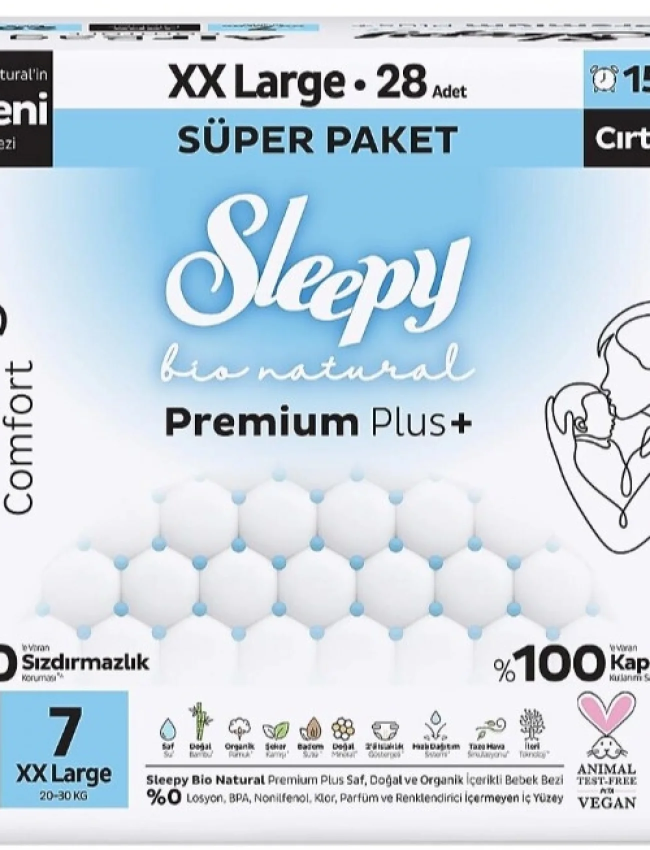 Sleepy Bio Natural Premium Plus Airbag Comfort Bebek Bezi 7 Beden 28 Adet