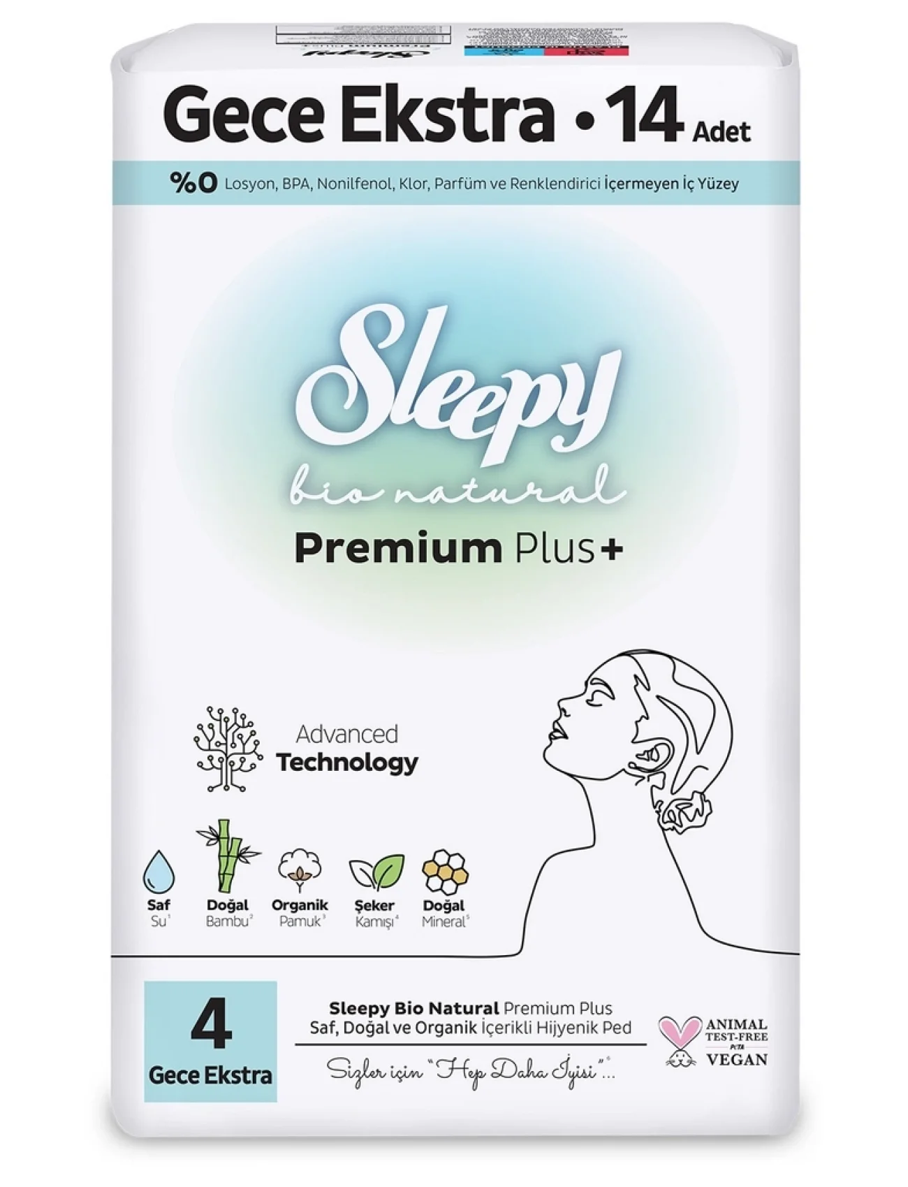 Sleepy Bio Natural Premium Plus Gece Ekstra Ped 14 Adet
