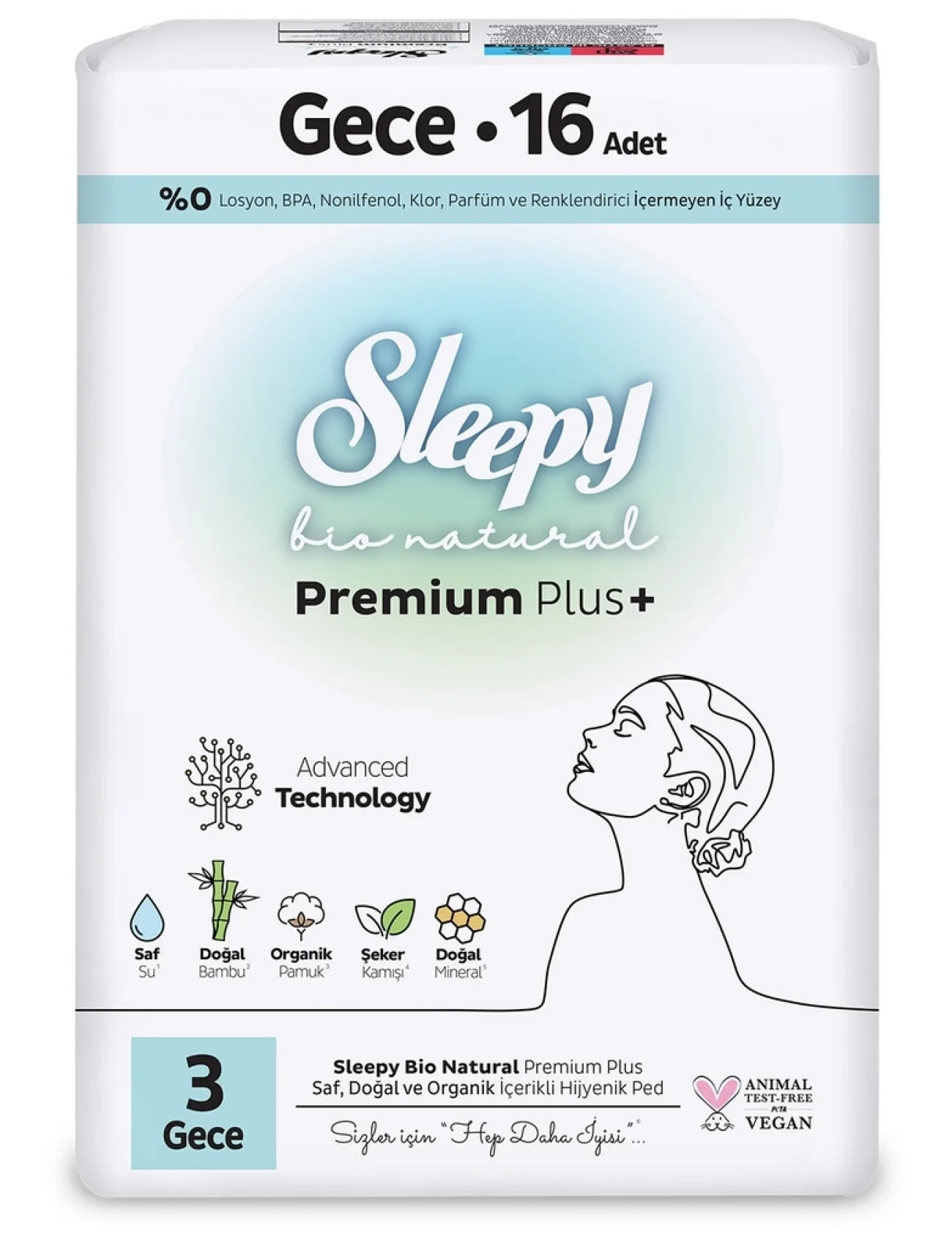 Sleepy Bio Natural Premium Plus Gece Ped 16 Adet