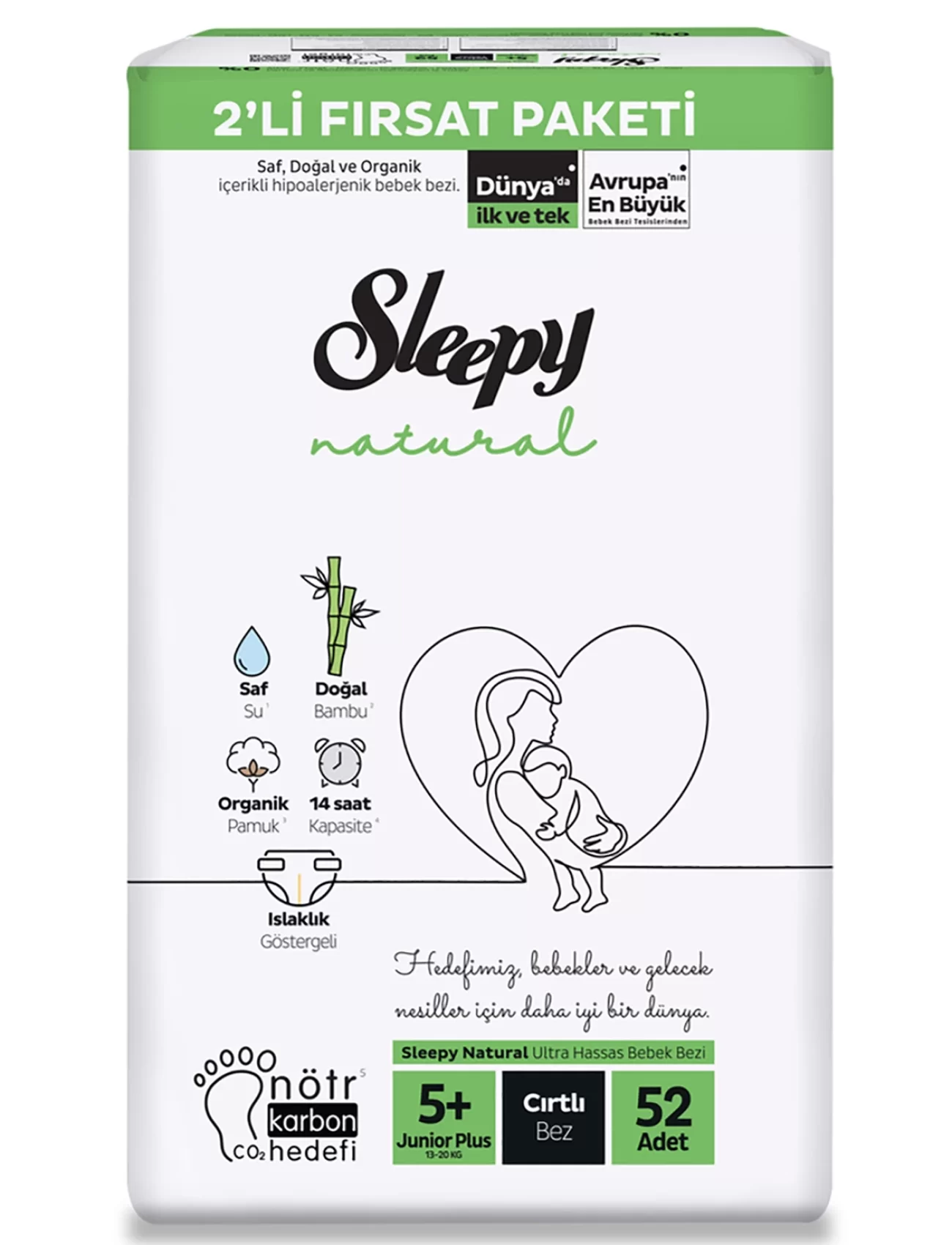 Sleepy Natural Bebek Bezi 2Li Fırsat Paketi 5+ Beden 52 Adet