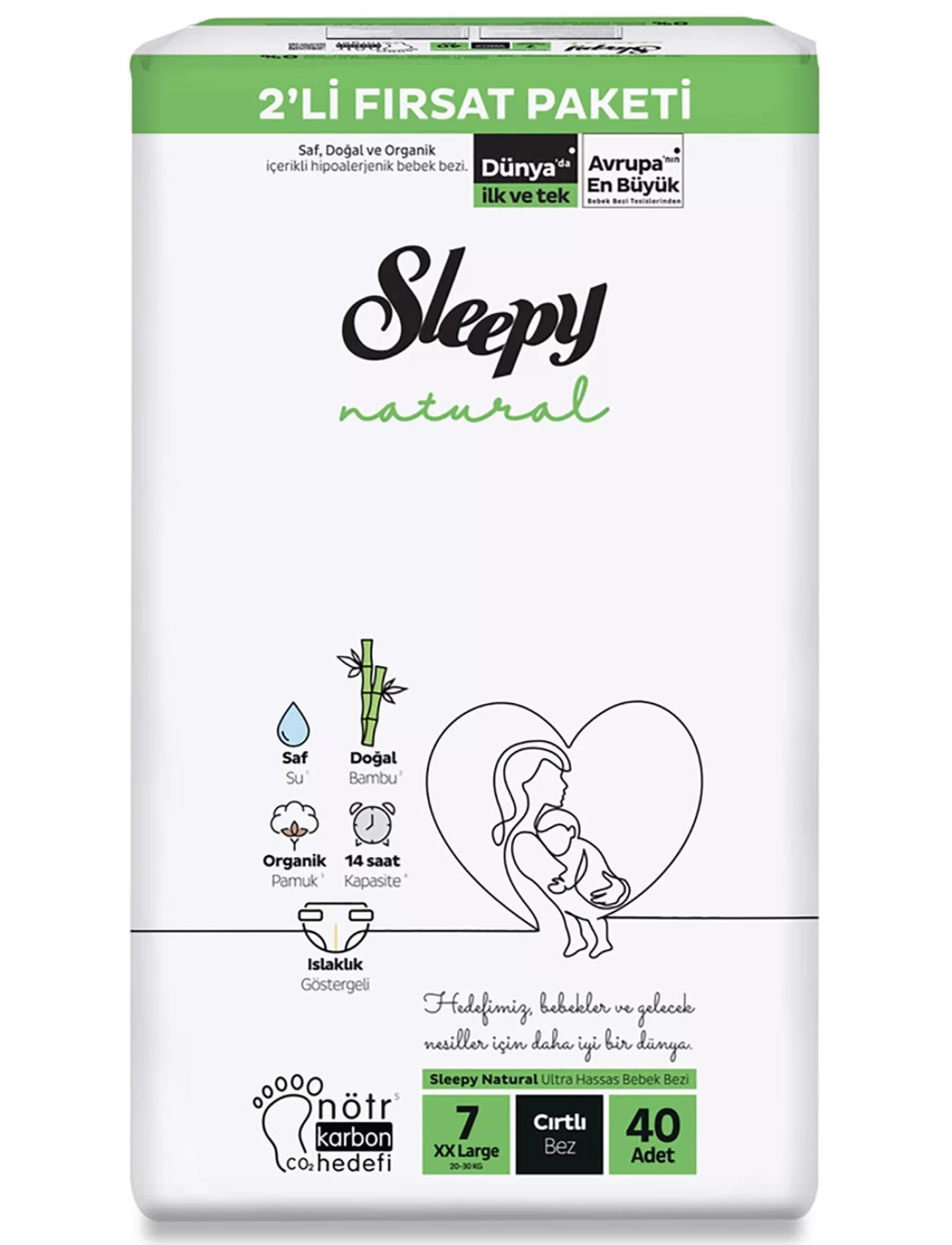 Sleepy Natural Bebek Bezi 2Li Fırsat Paketi 7 Beden 40 Adet