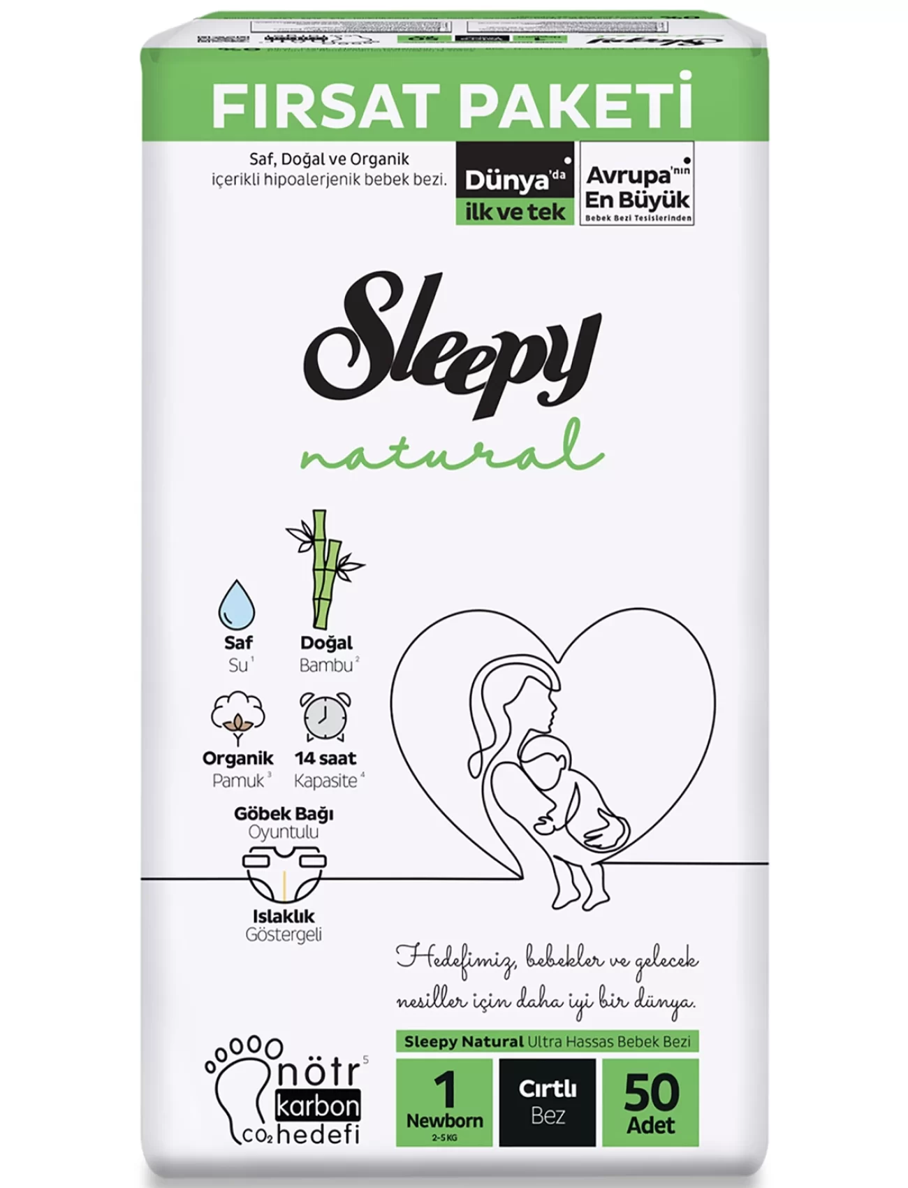 Sleepy Natural Bebek Bezi Fırsat Paketi 1 Beden 50 Adet