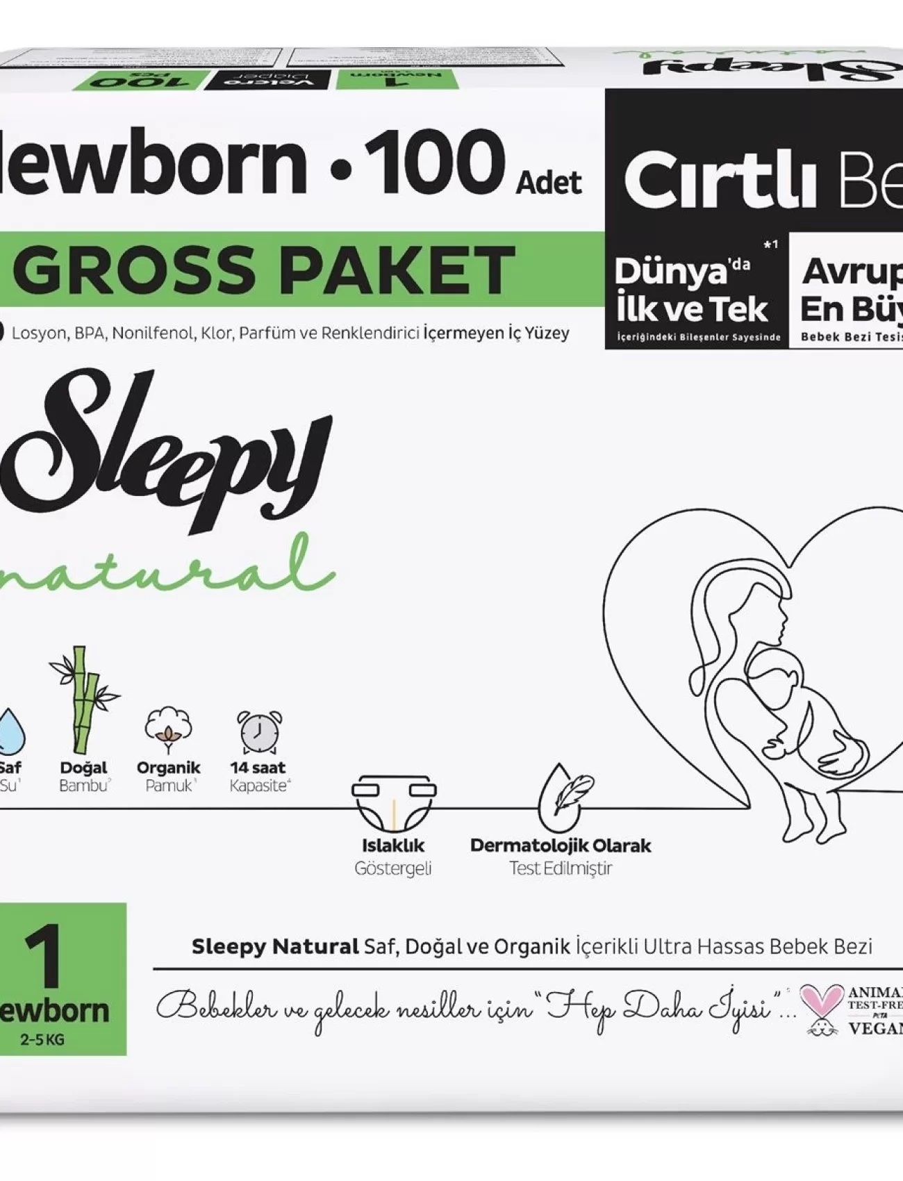 Sleepy Natural Bebek Bezi Gross Paket 1 Beden 2-5 Kg 100 Adet