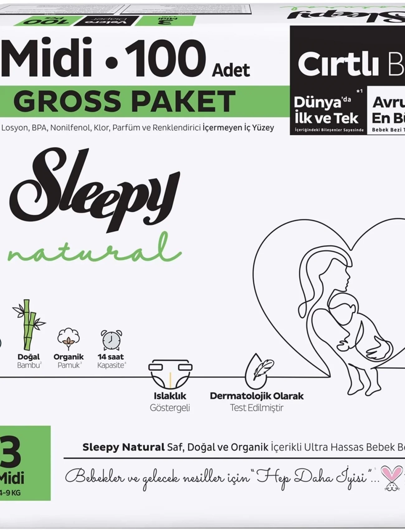 Sleepy Natural Bebek Bezi Gross Paket 3 Beden 4-9 Kg 100 Adet
