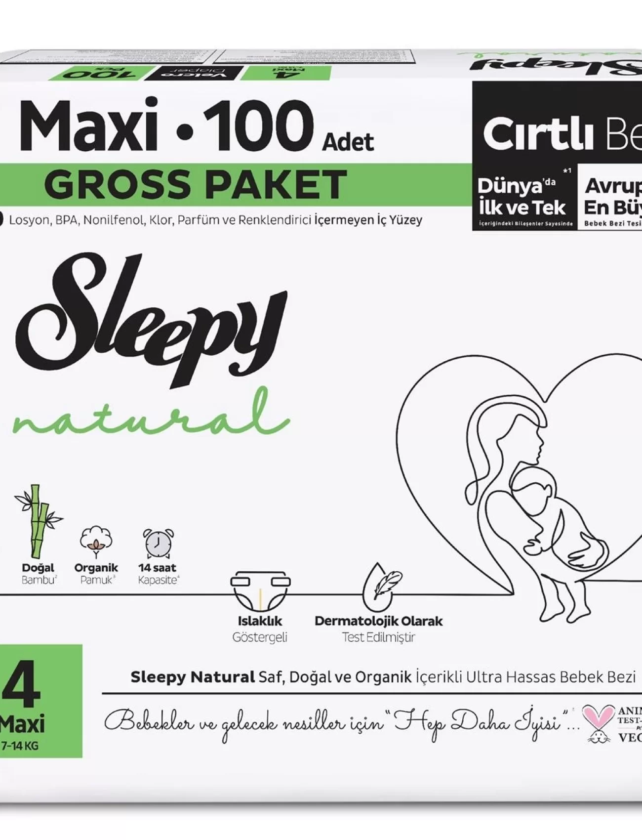 Sleepy Natural Bebek Bezi Gross Paket 4 Beden 7-14 Kg 100 Adet