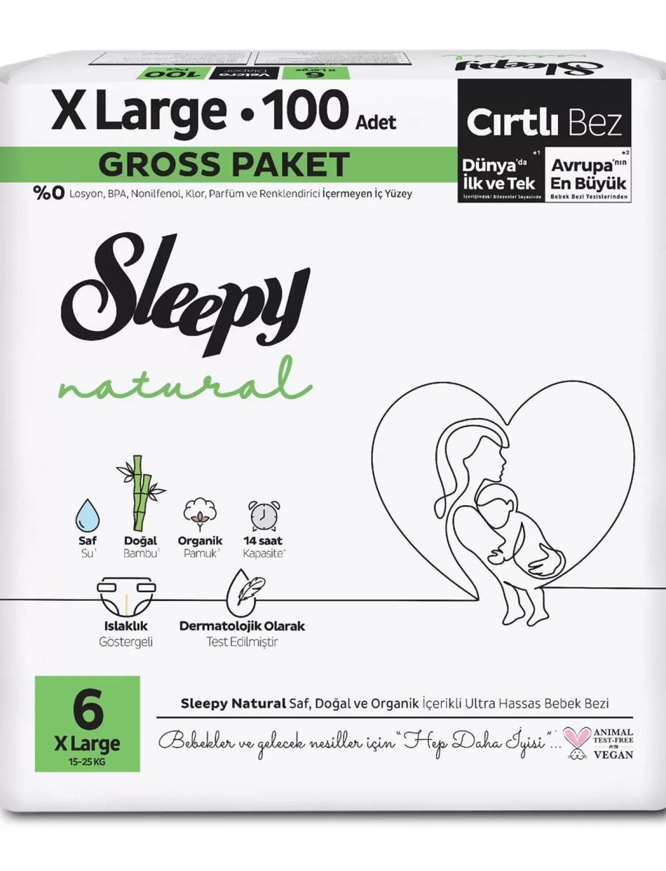 Sleepy Natural Bebek Bezi Gross Paket 6 Beden 15-25 Kg 100 Adet