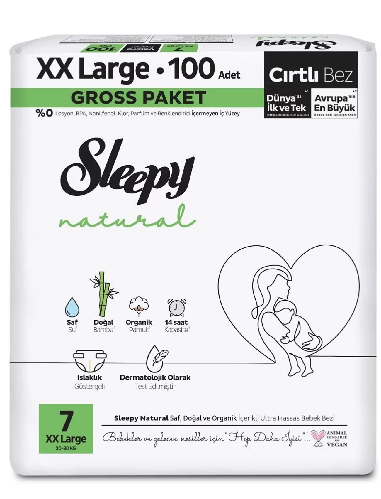 Sleepy Natural Bebek Bezi Gross Paket 7 Beden 20-30 Kg 100 Adet