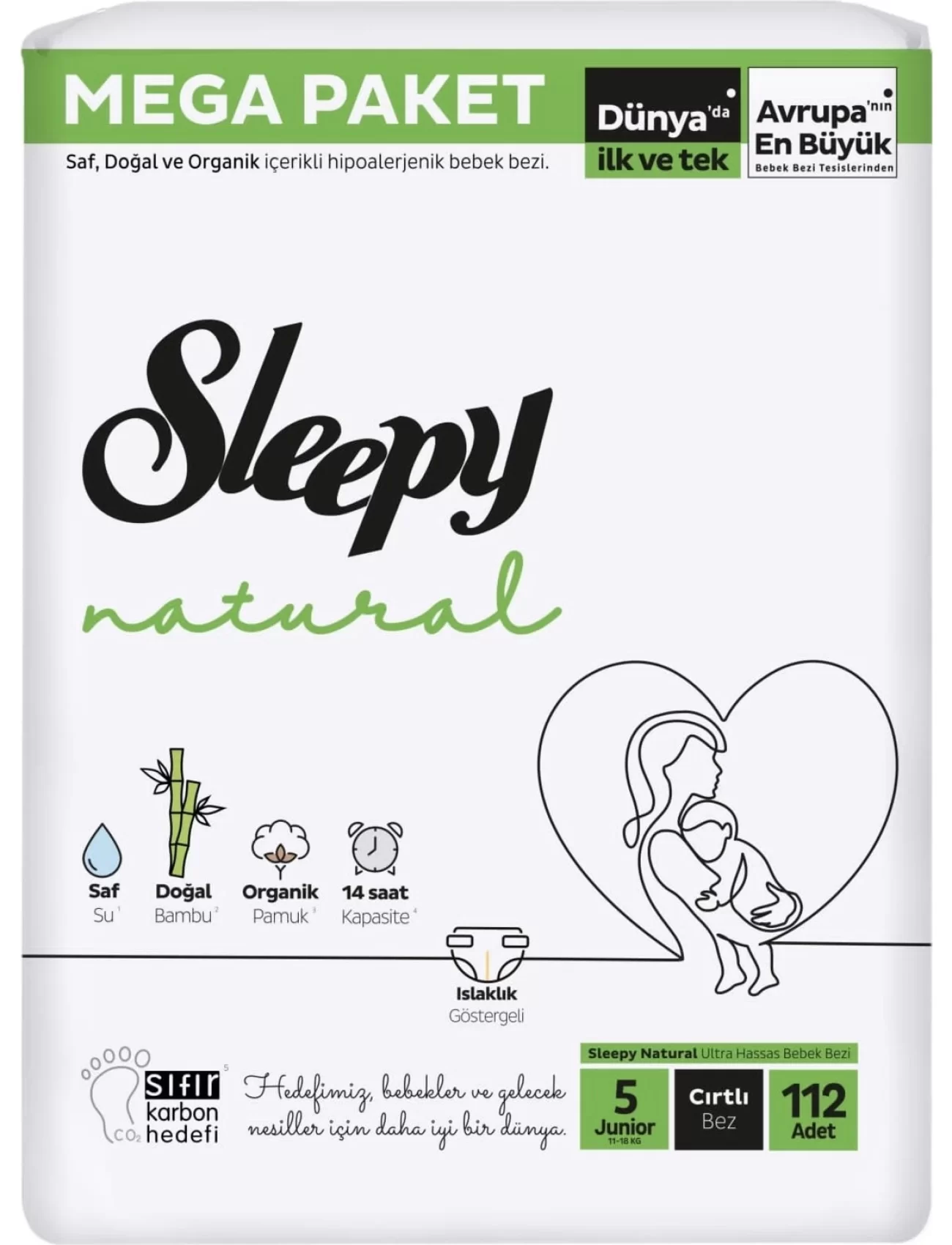 Sleepy Natural Bebek Bezi Mega Fırsat Paketi 5 Beden 11-18 Kg 112 Adet