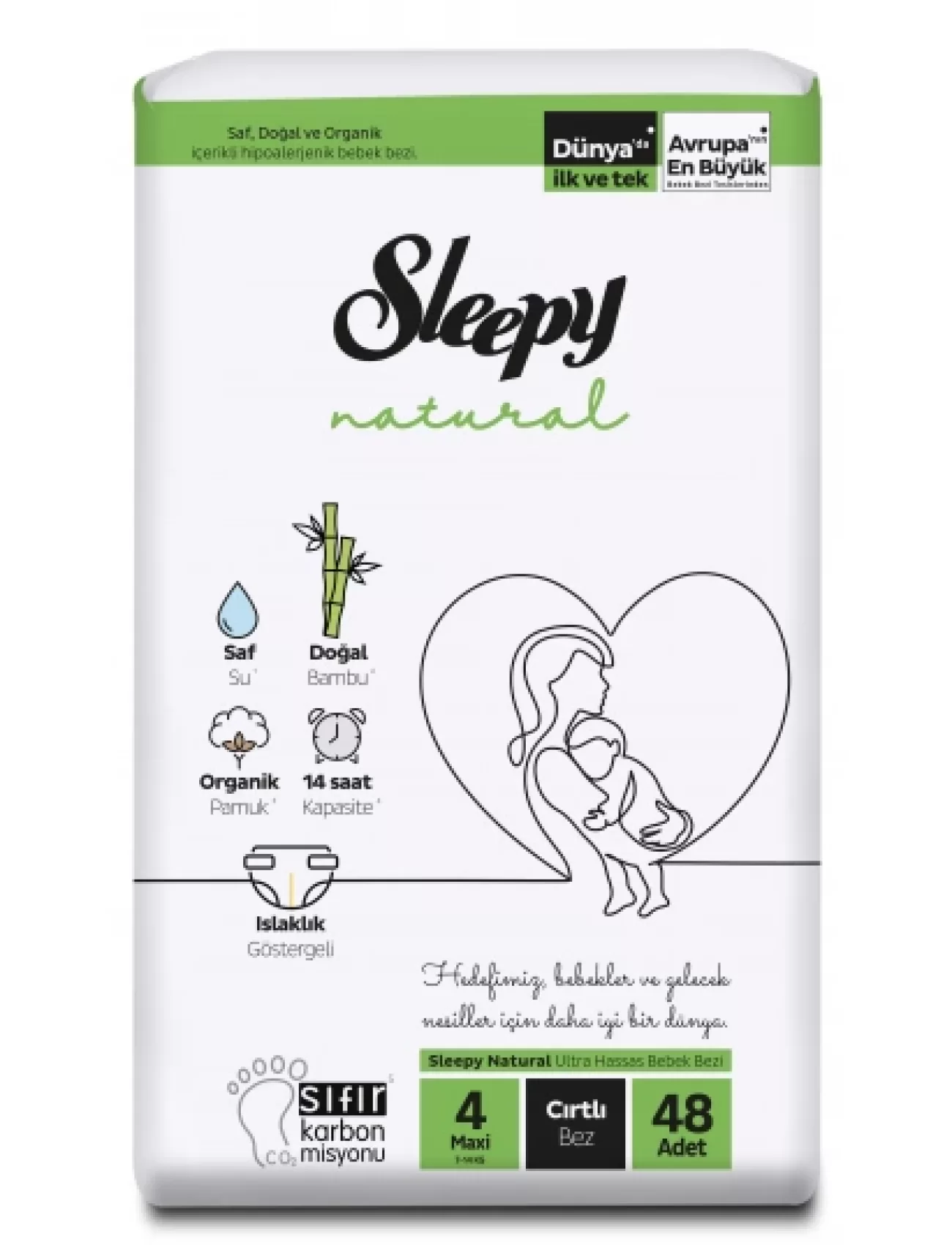 Sleepy Natural Bebek Bezi Yeni 2Li Jumbo 4 Beden 7-14 Kg 52 Adet